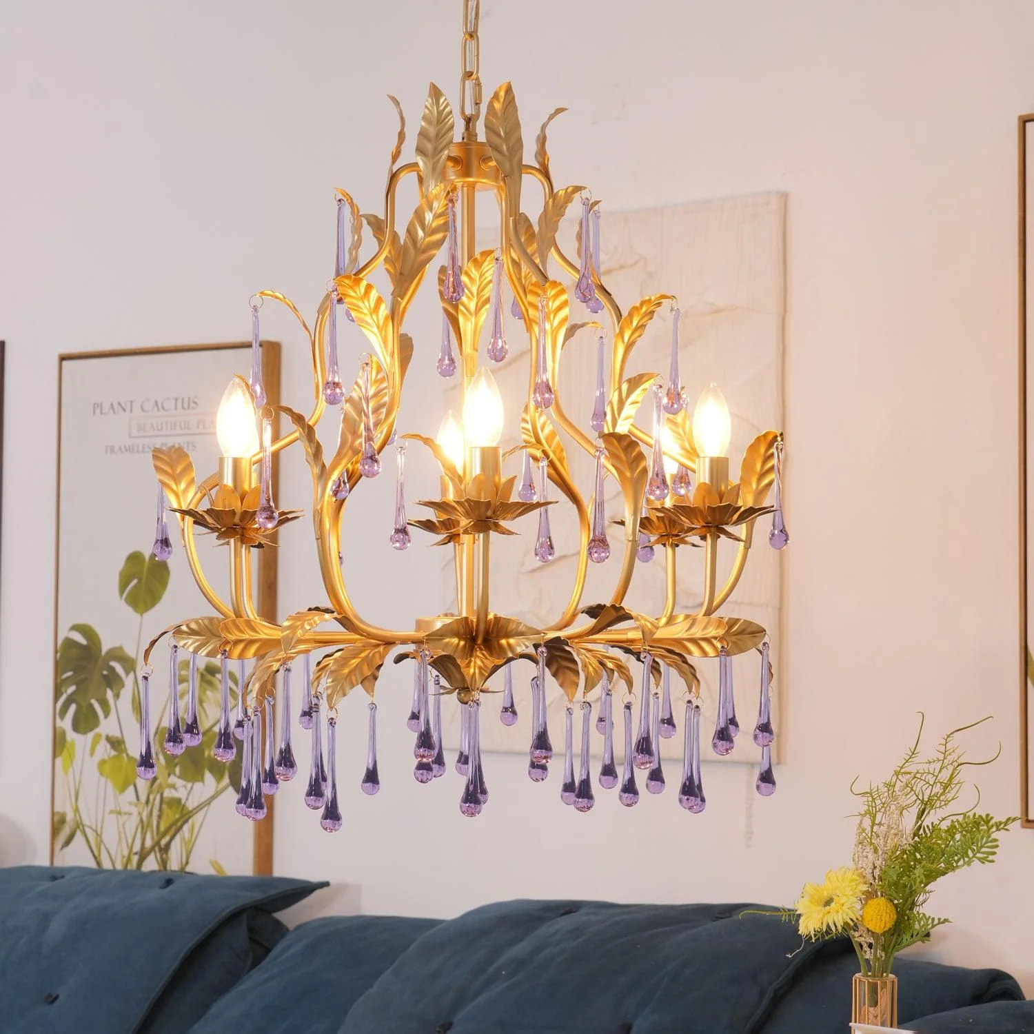 Lustra Pendant Lamp Drops Gold Leaves - Image 21
