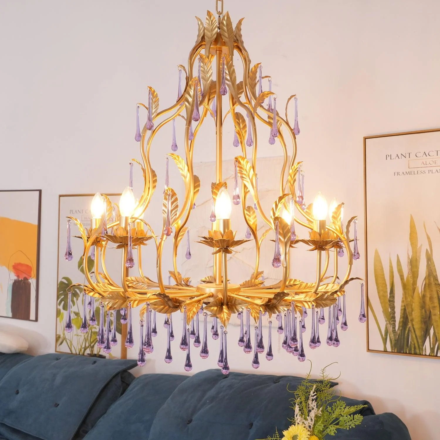 Lustra Pendant Lamp Drops Gold Leaves - Image 25