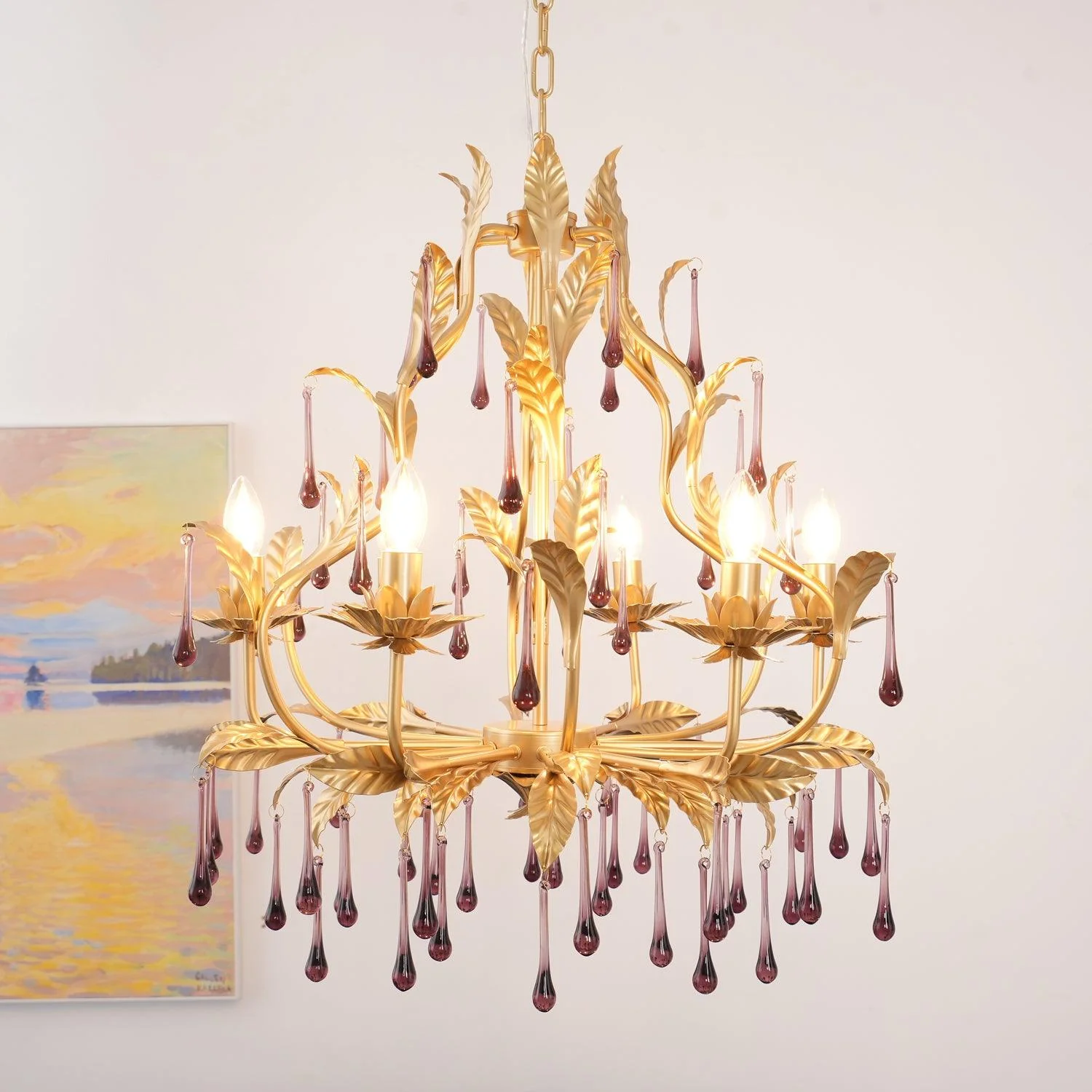 Lustra Pendant Lamp Drops Gold Leaves - Image 6