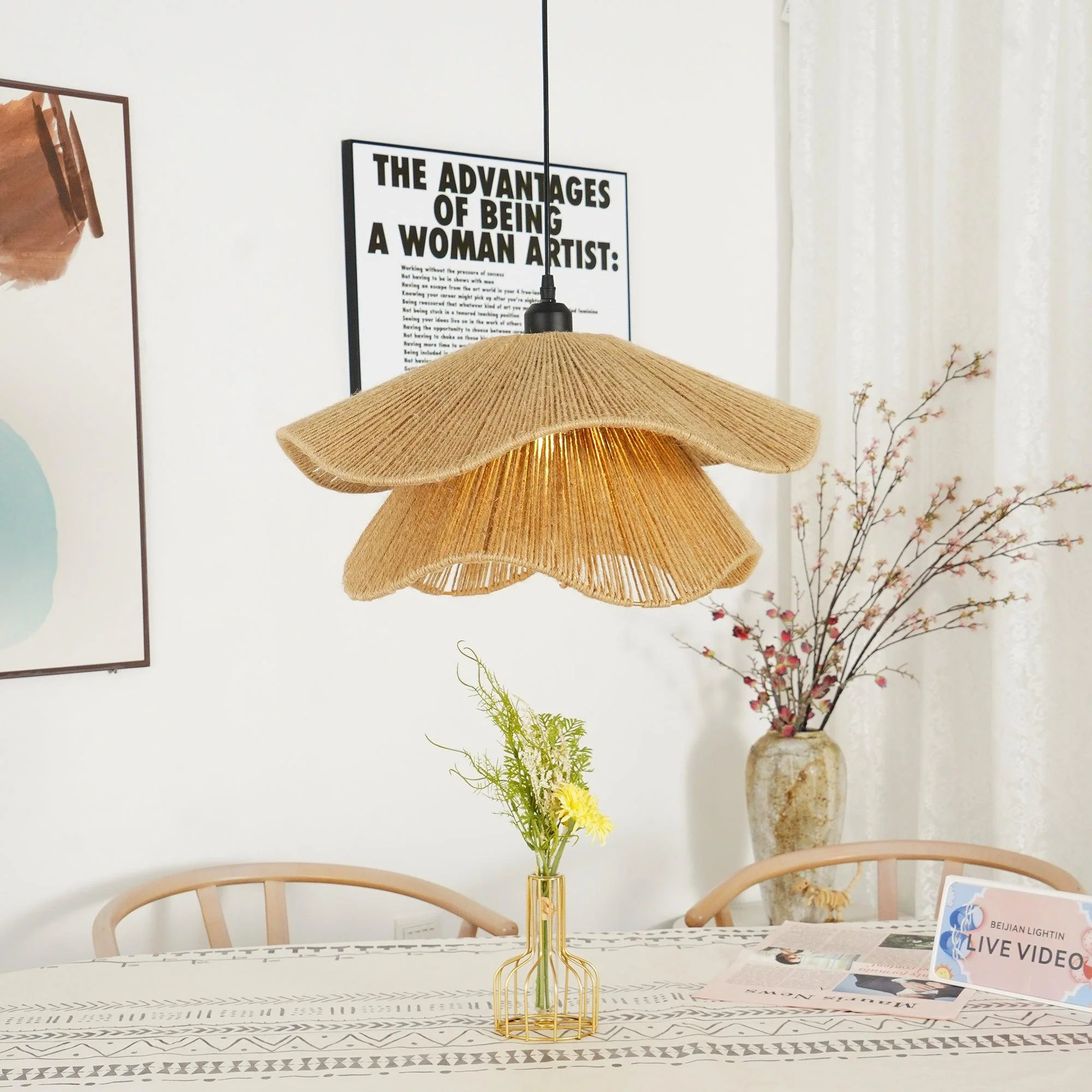 Lustra Pendant Lamp Handmade Straw Hat Double Layer - Image 26