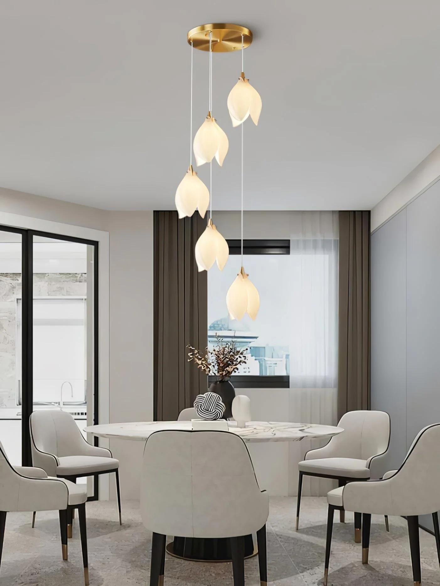 Lustra Pendant Lamp White Floral Ceramic - Image 10