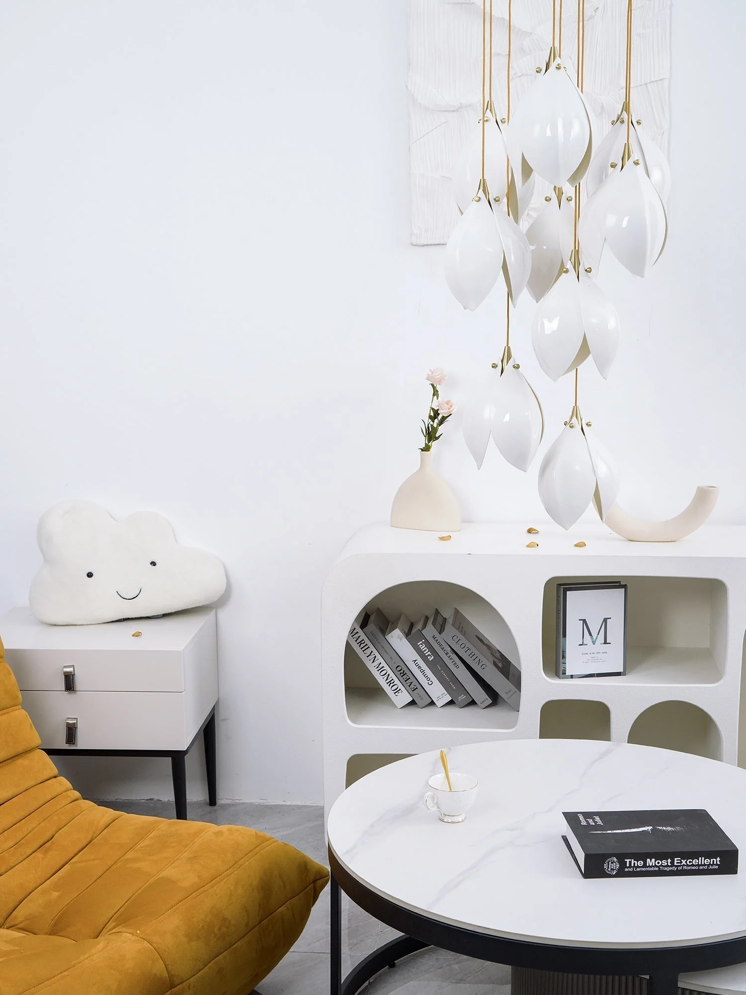 Lustra Pendant Lamp White Floral Ceramic - Image 12