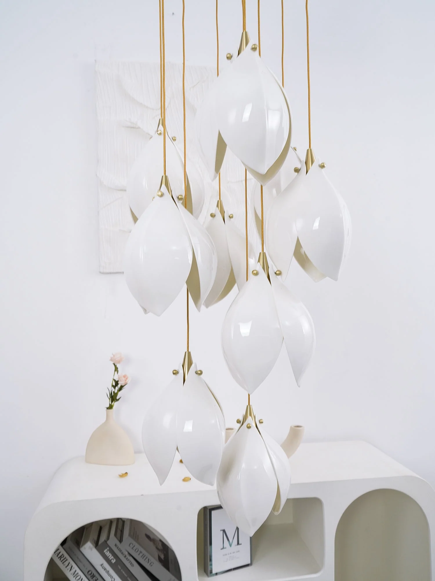 Lustra Pendant Lamp White Floral Ceramic - Image 23