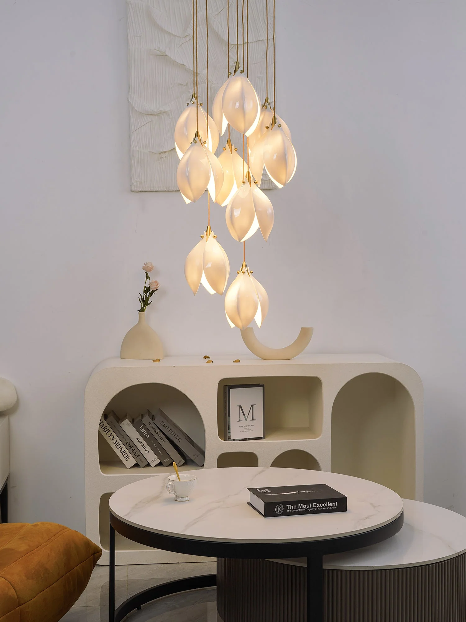 Lustra Pendant Lamp White Floral Ceramic - Image 81