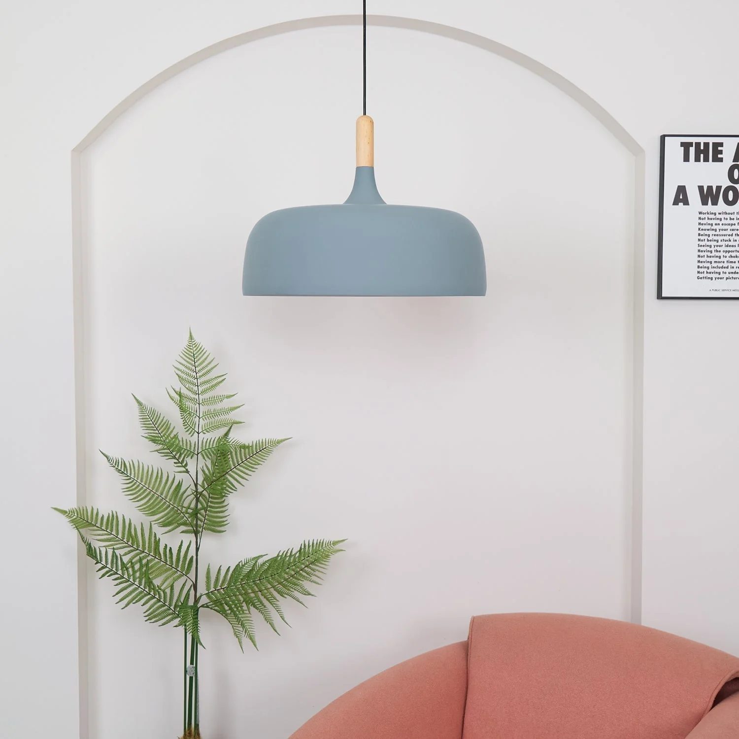 Lustra Pendant Lamp White Shade Wood - Image 10