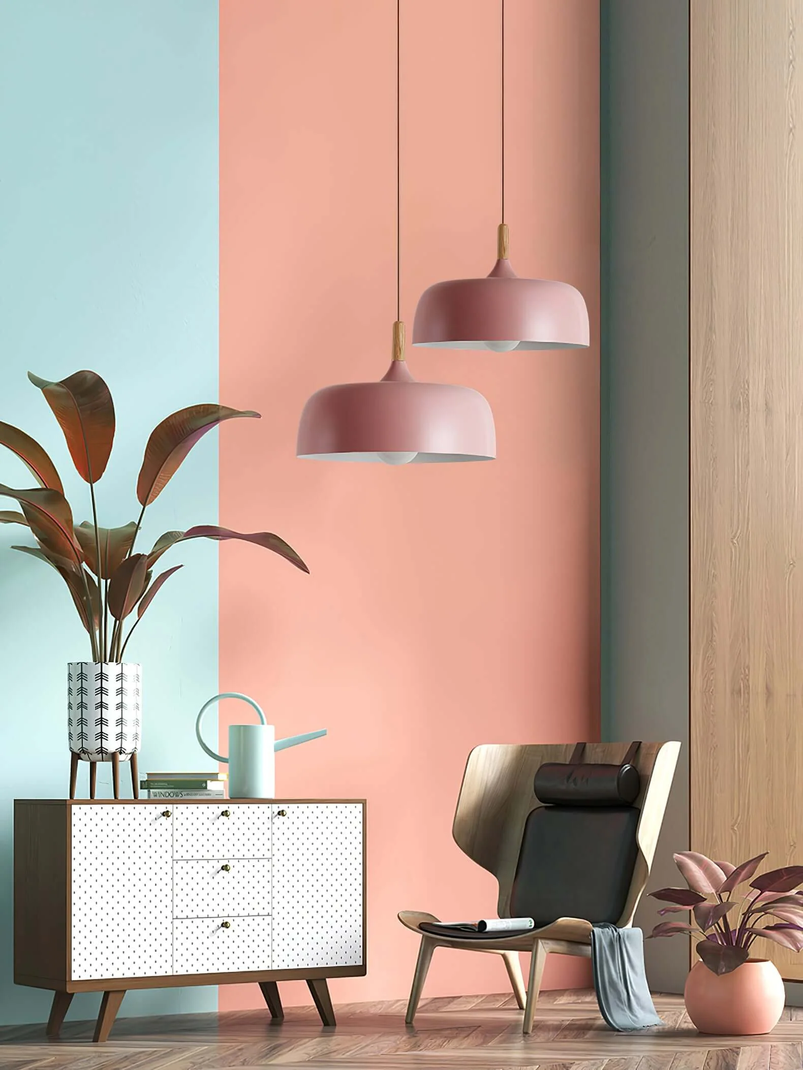 Lustra Pendant Lamp White Shade Wood - Image 105