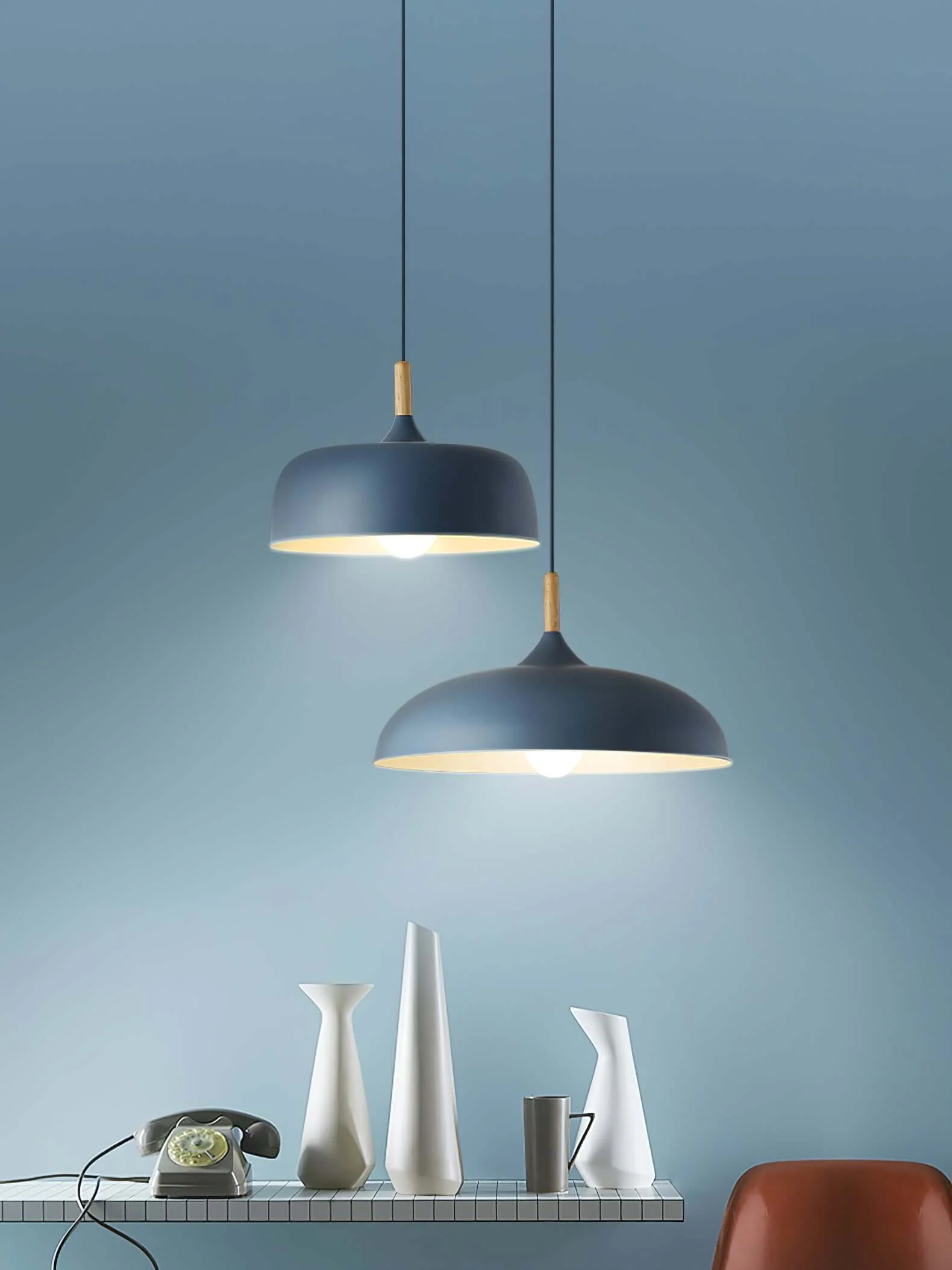 Lustra Pendant Lamp White Shade Wood - Image 109
