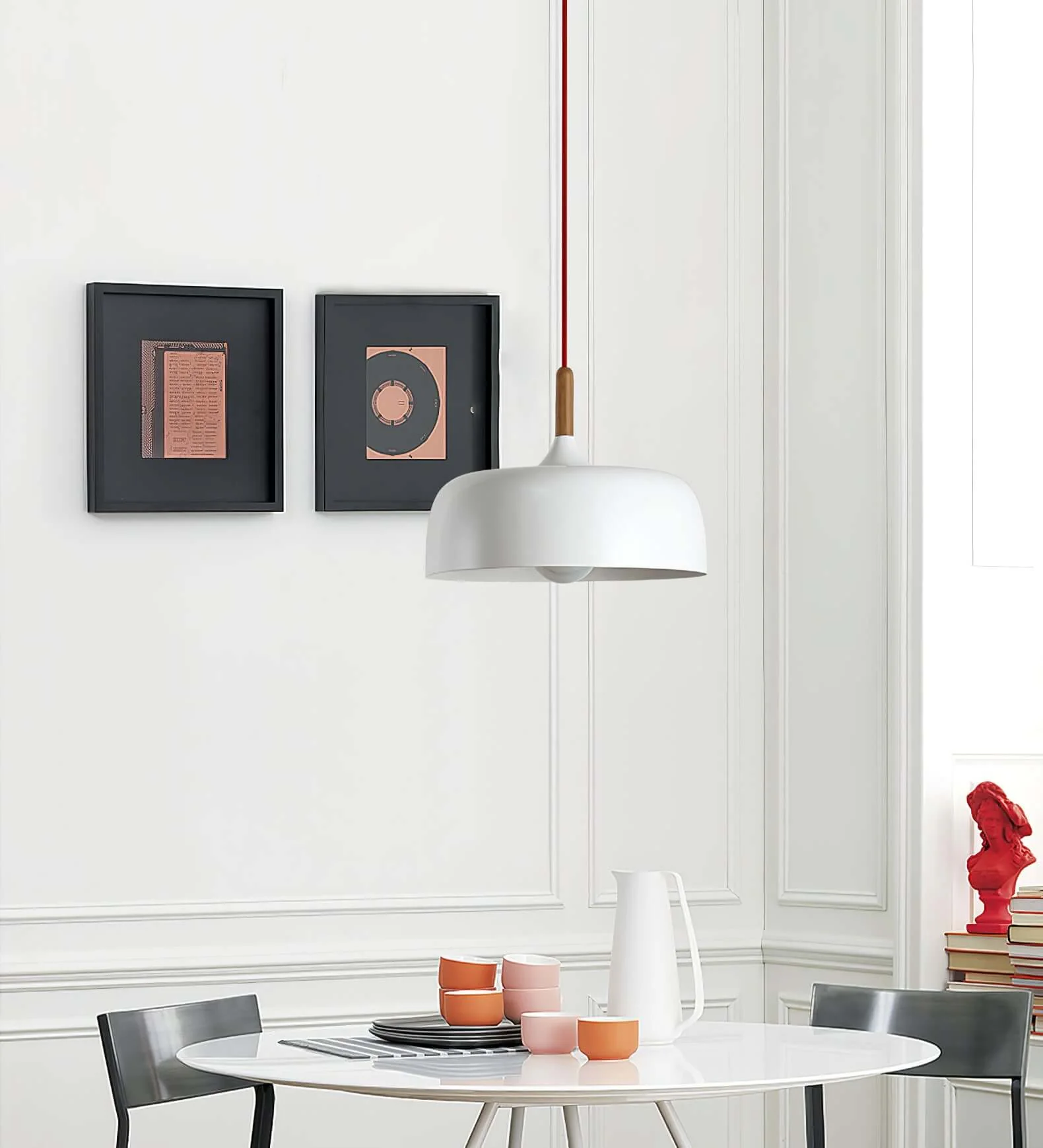 Lustra Pendant Lamp White Shade Wood - Image 111