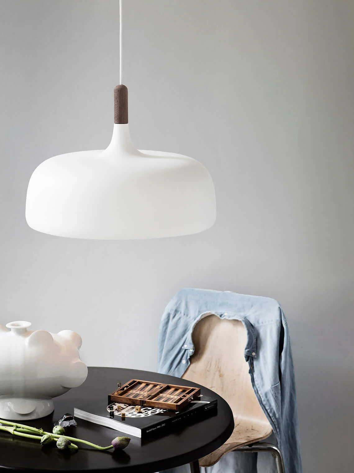 Lustra Pendant Lamp White Shade Wood - Image 116