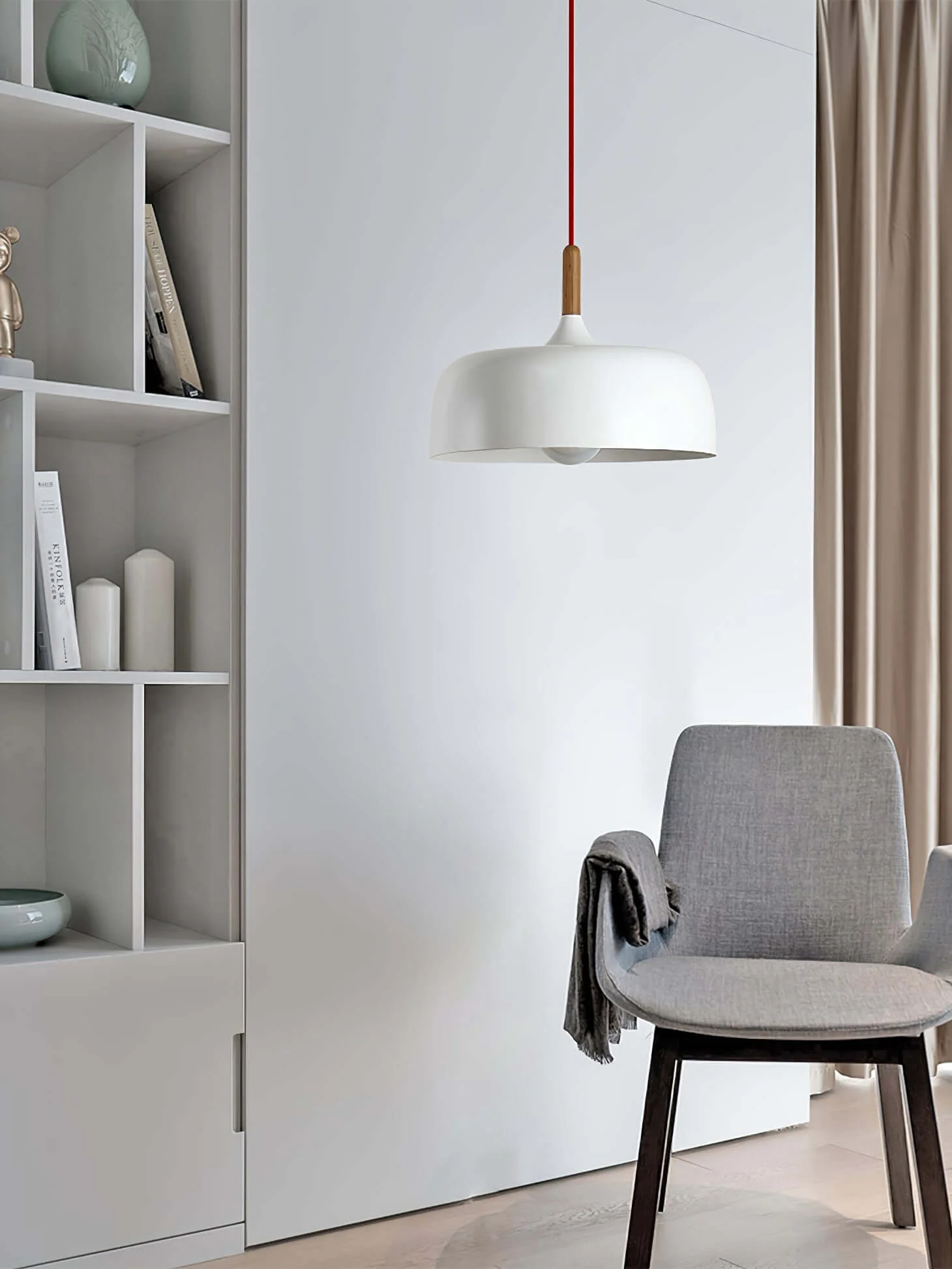 Lustra Pendant Lamp White Shade Wood - Image 117
