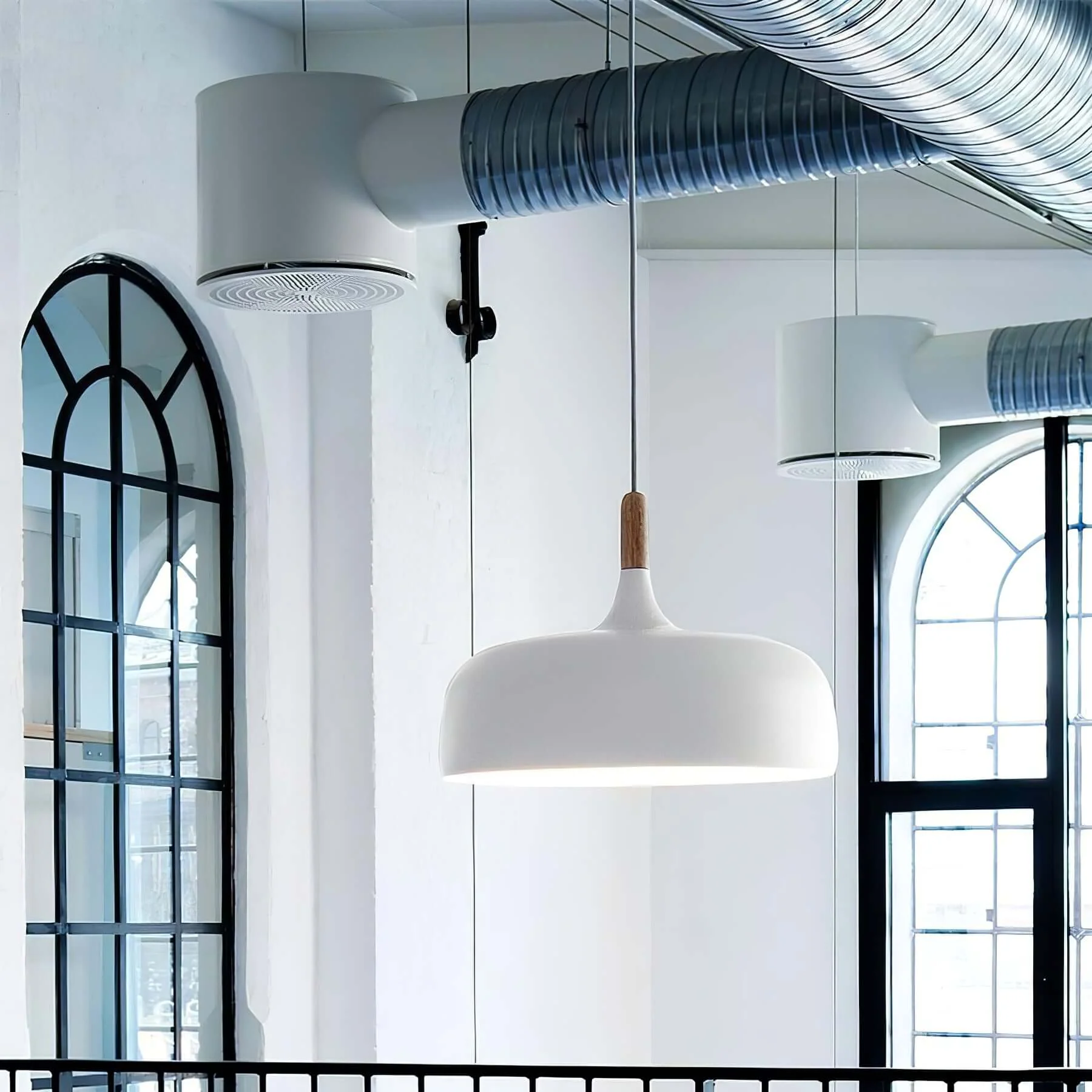 Lustra Pendant Lamp White Shade Wood - Image 118