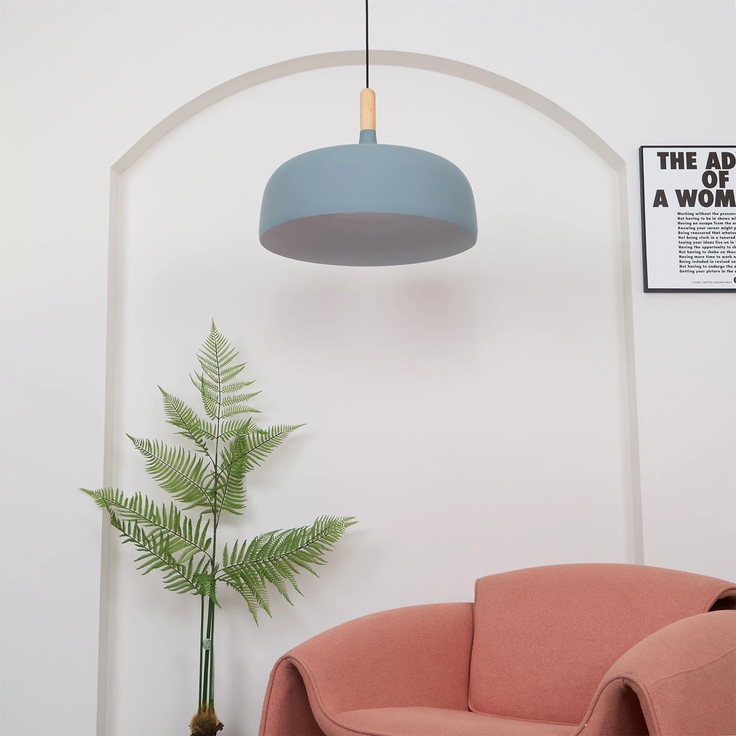 Lustra Pendant Lamp White Shade Wood - Image 12