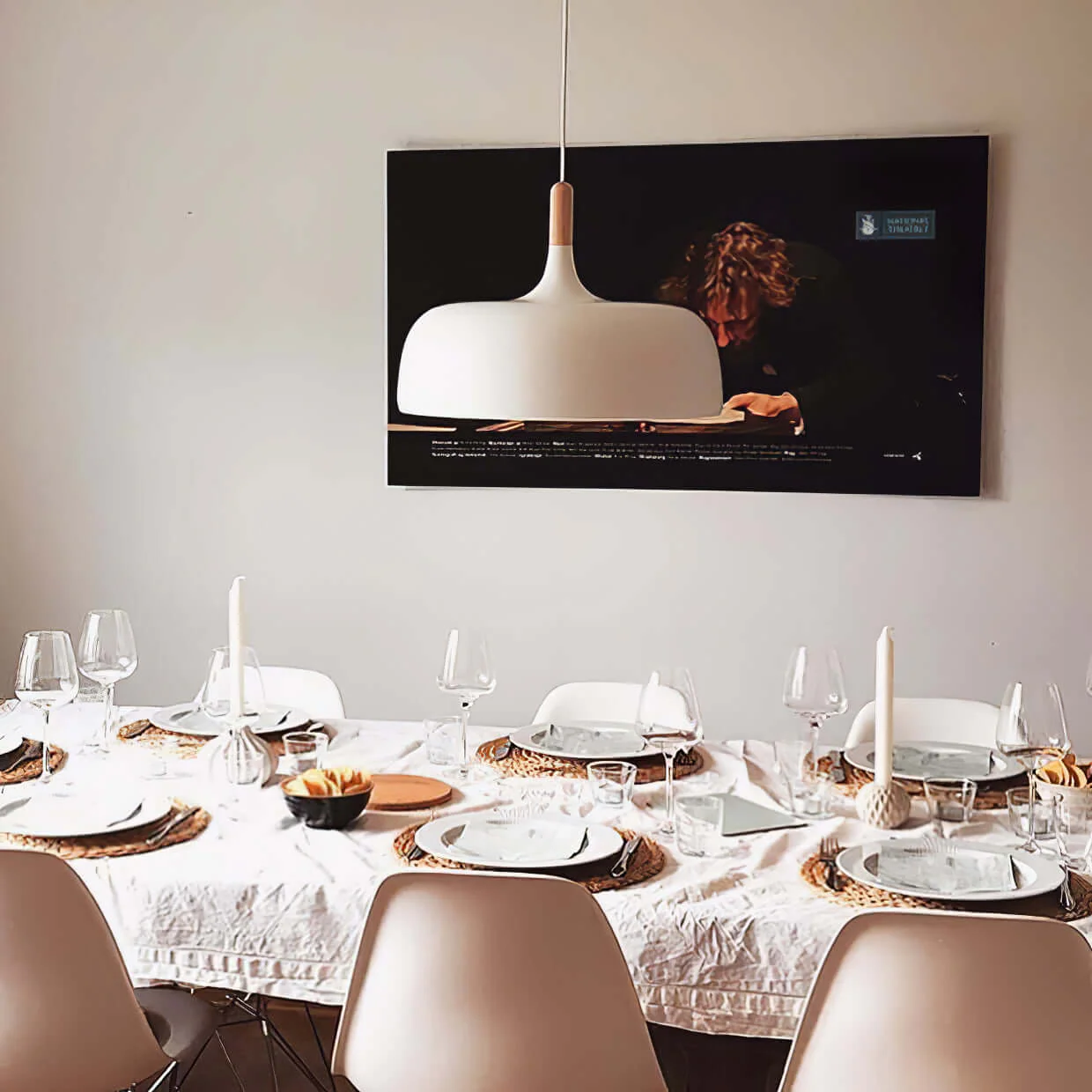 Lustra Pendant Lamp White Shade Wood - Image 121