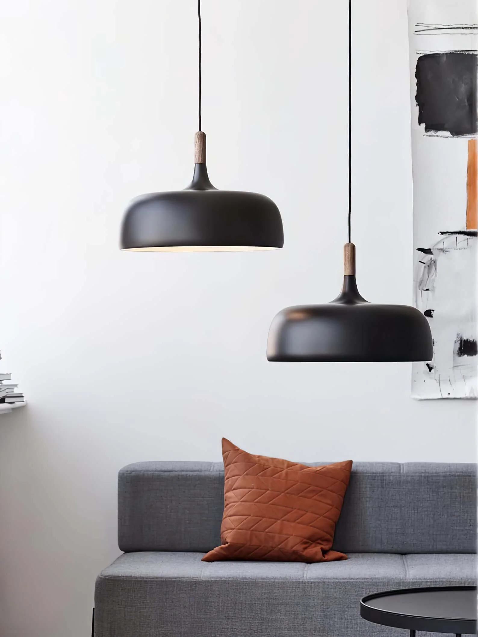 Lustra Pendant Lamp White Shade Wood - Image 124