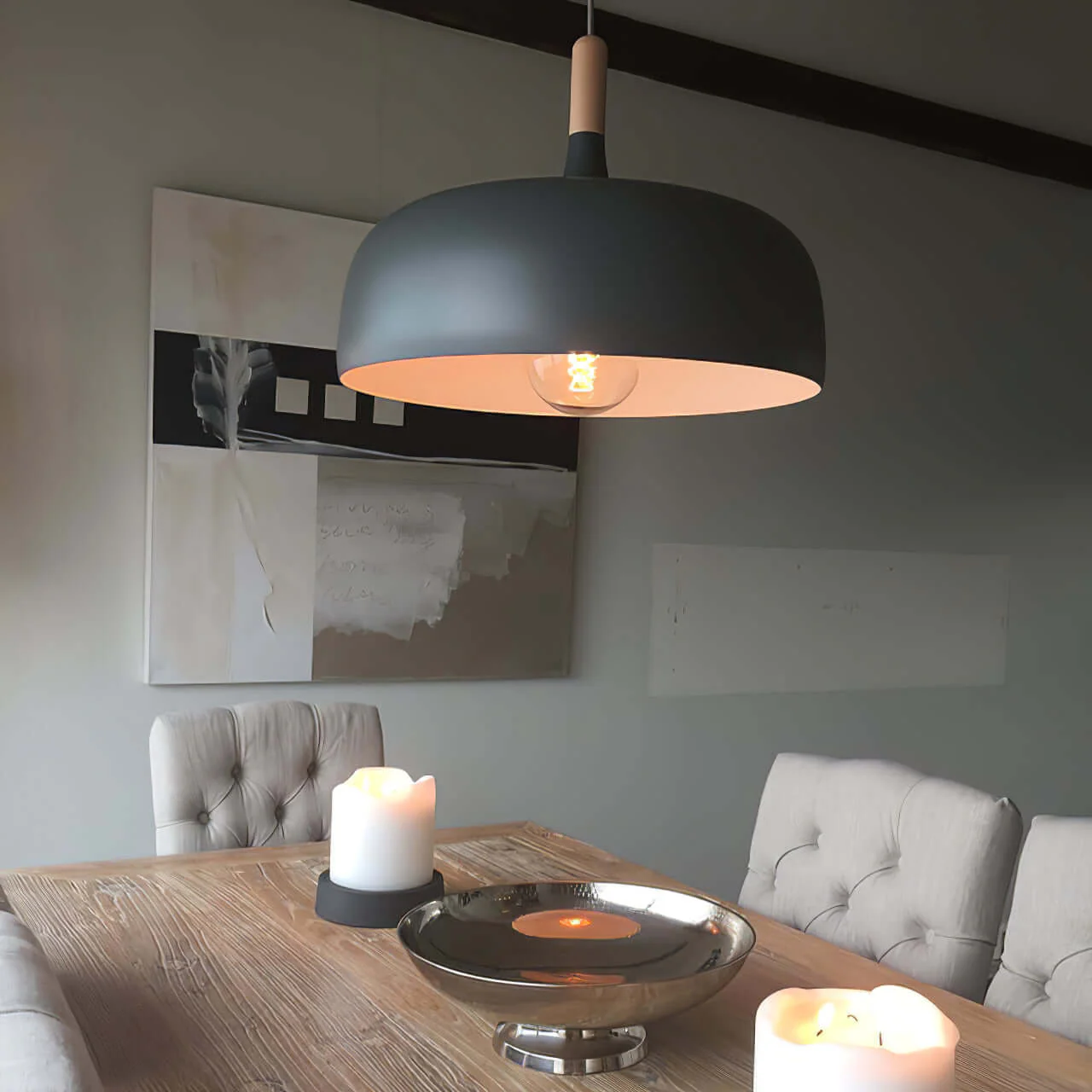 Lustra Pendant Lamp White Shade Wood - Image 128