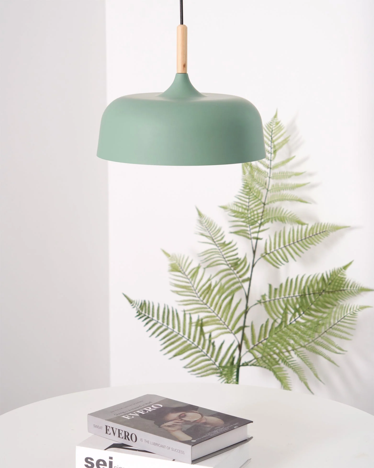 Lustra Pendant Lamp White Shade Wood - Image 13