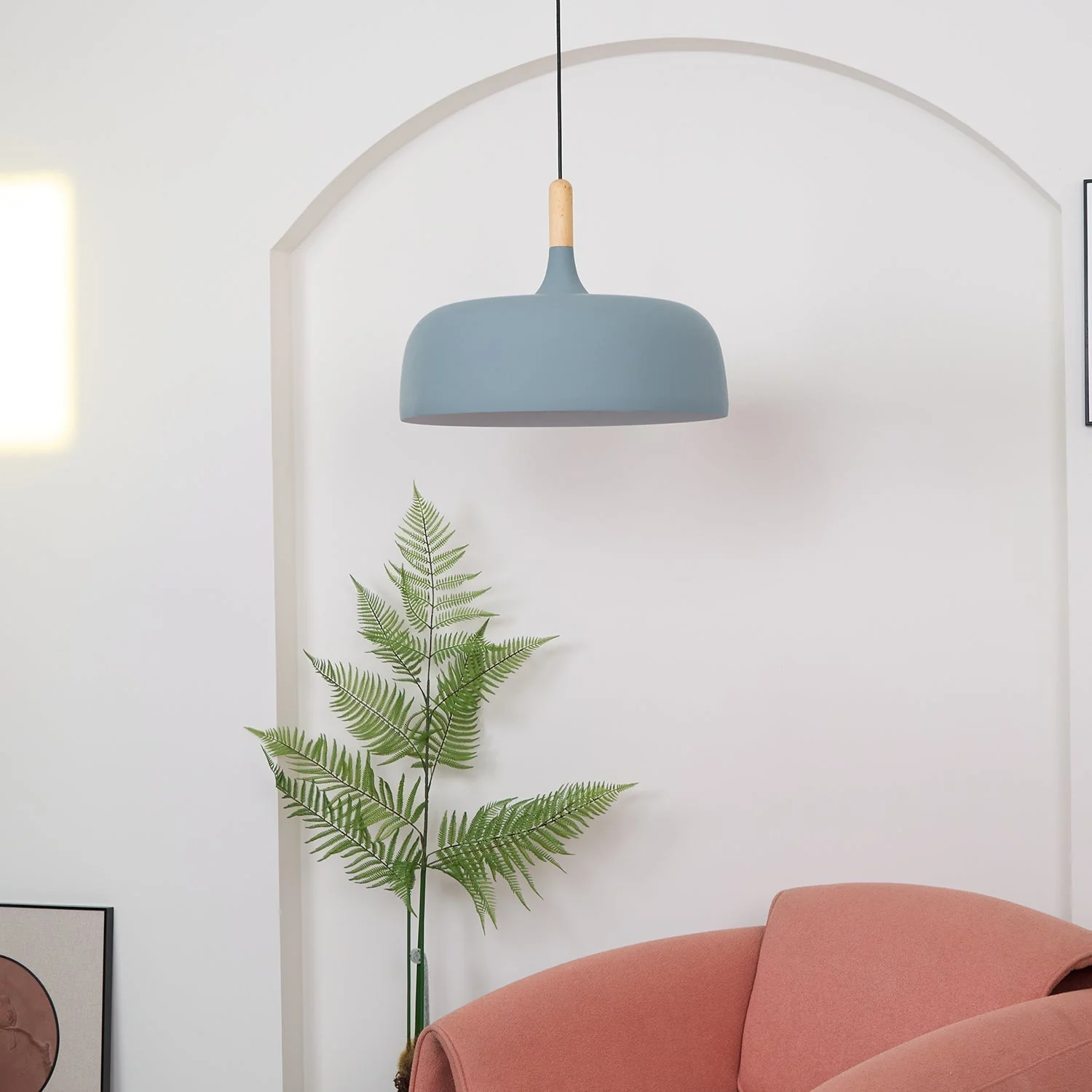 Lustra Pendant Lamp White Shade Wood - Image 14