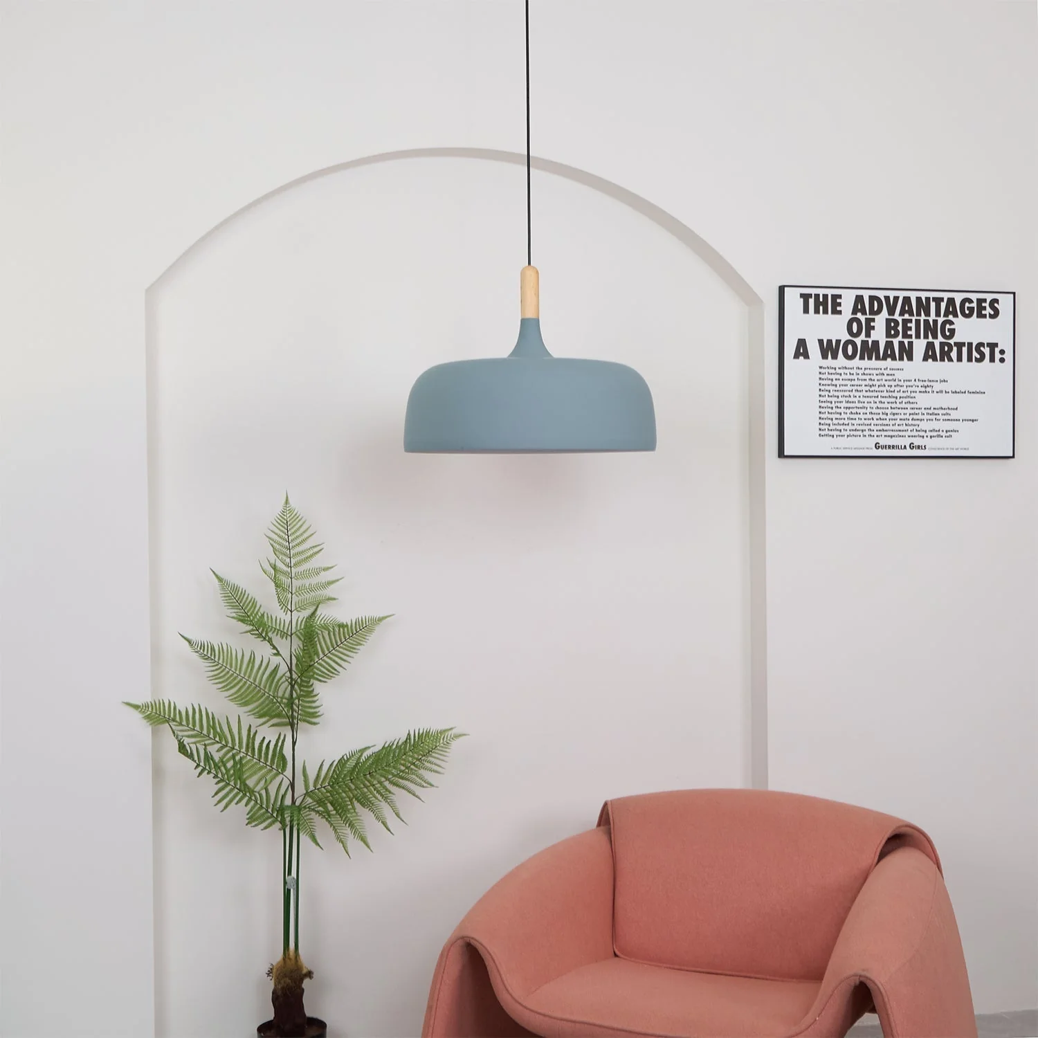 Lustra Pendant Lamp White Shade Wood - Image 15