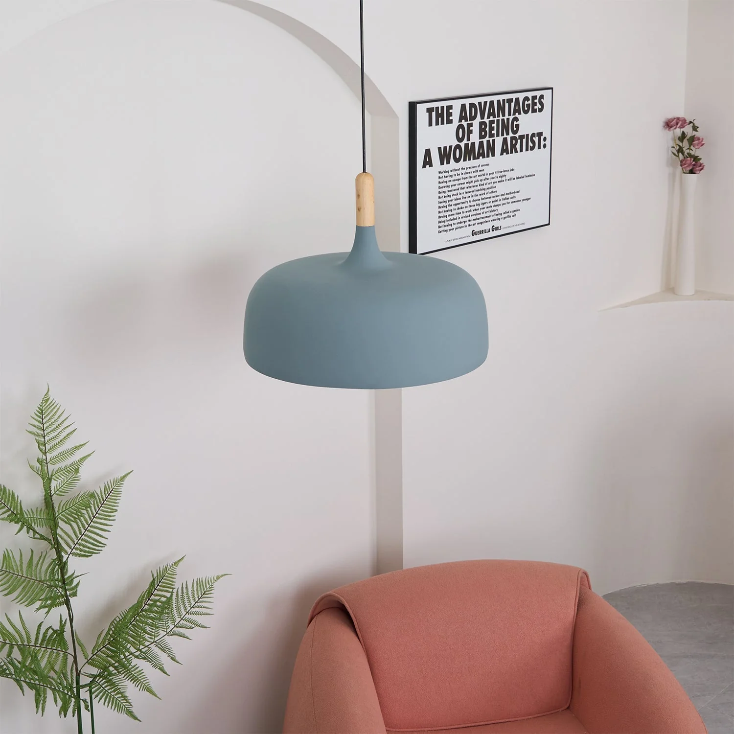 Lustra Pendant Lamp White Shade Wood - Image 16