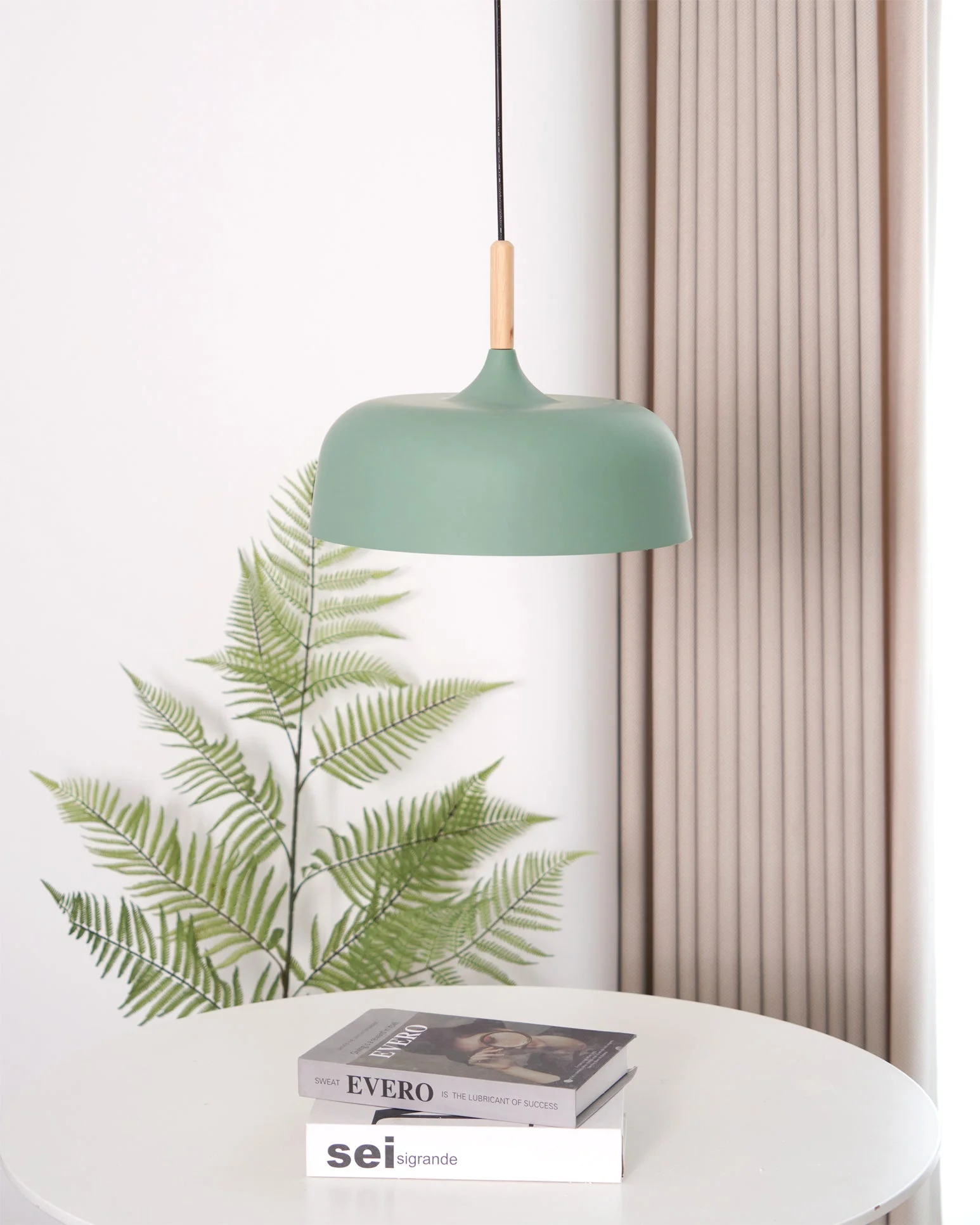 Lustra Pendant Lamp White Shade Wood - Image 2