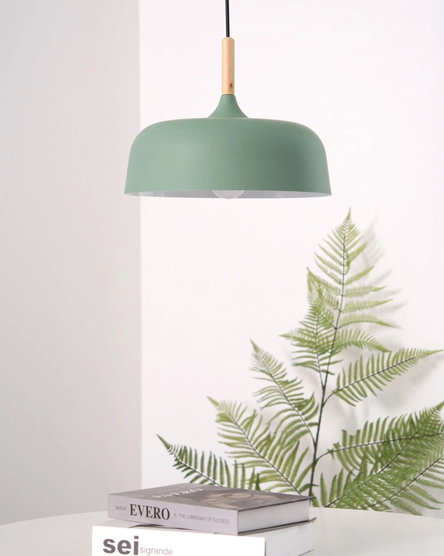 Lustra Pendant Lamp White Shade Wood - Image 24