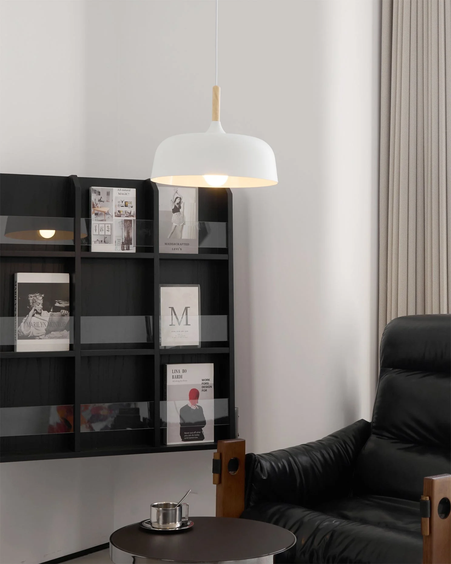 Lustra Pendant Lamp White Shade Wood - Image 29