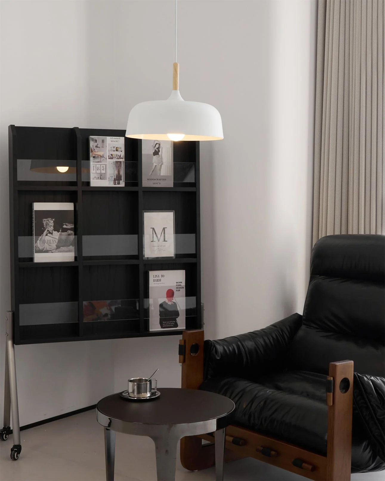 Lustra Pendant Lamp White Shade Wood - Image 30