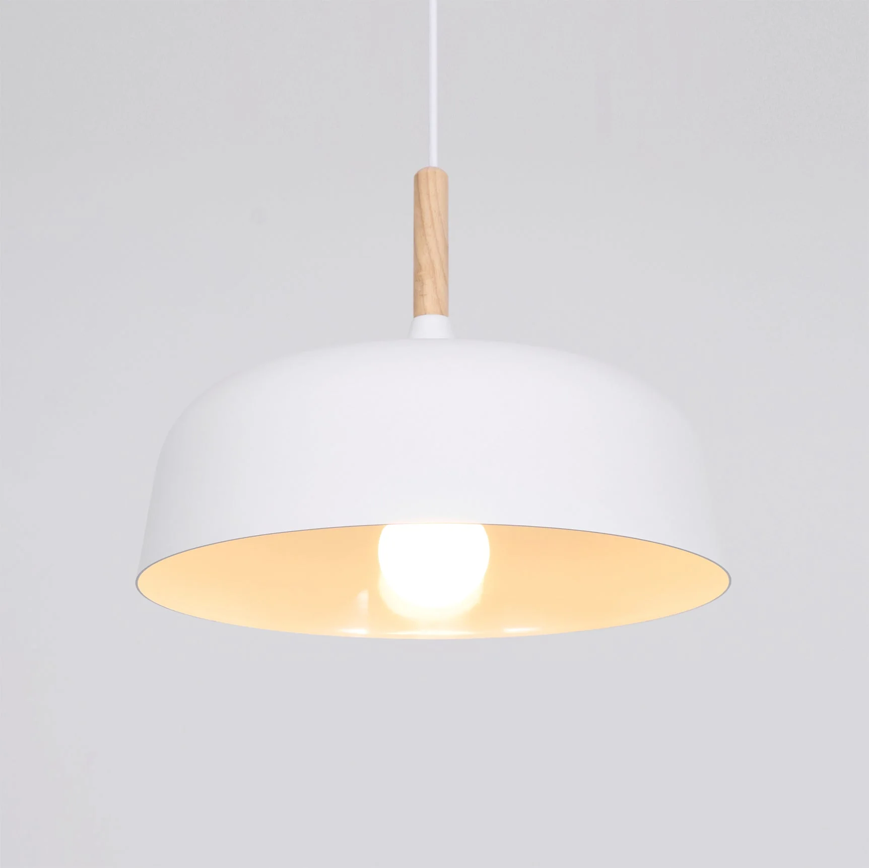 Lustra Pendant Lamp White Shade Wood - Image 32