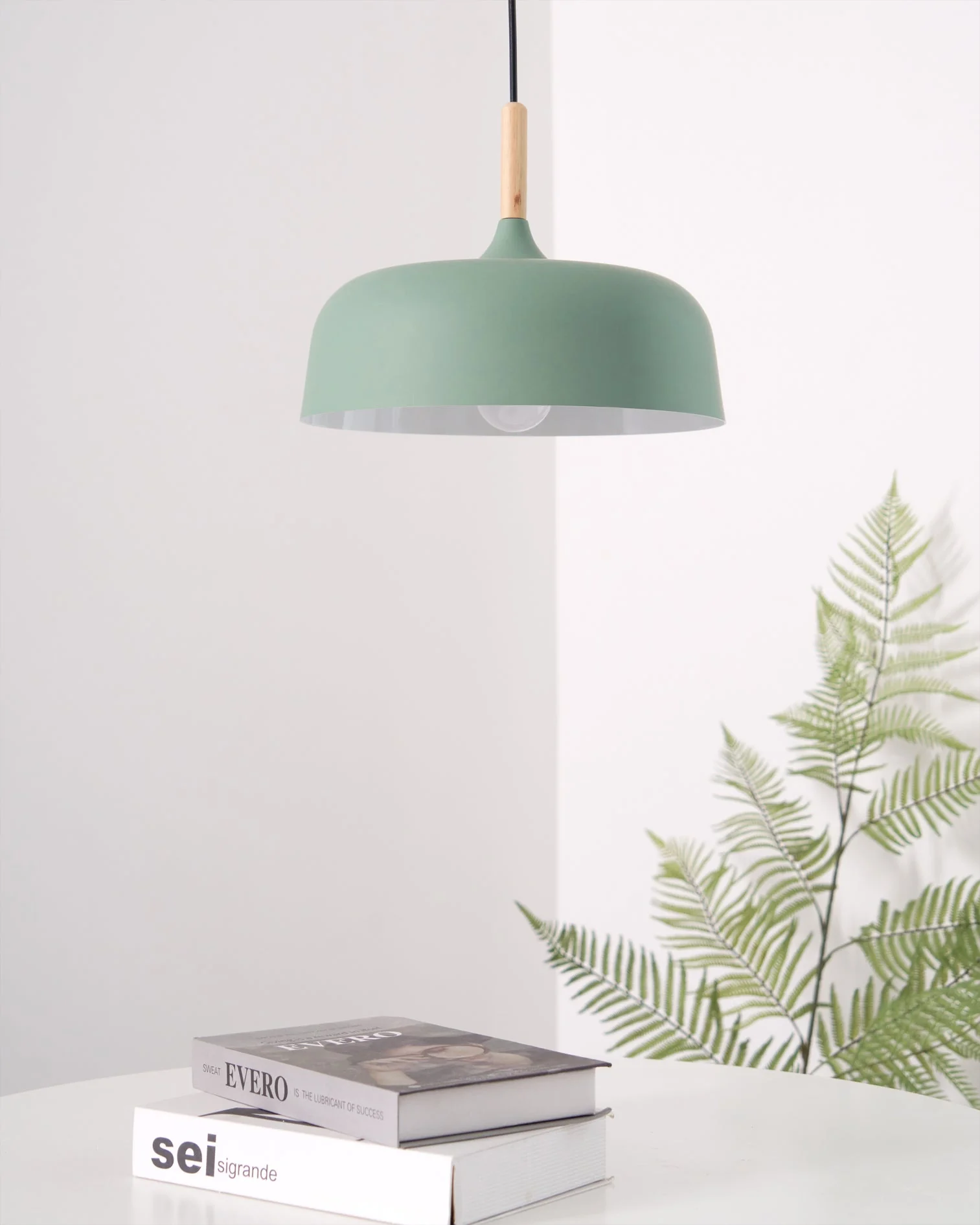 Lustra Pendant Lamp White Shade Wood - Image 36