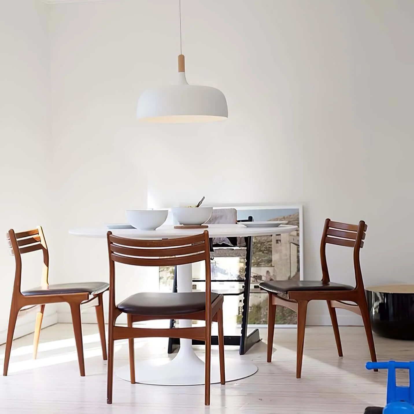 Lustra Pendant Lamp White Shade Wood - Image 47