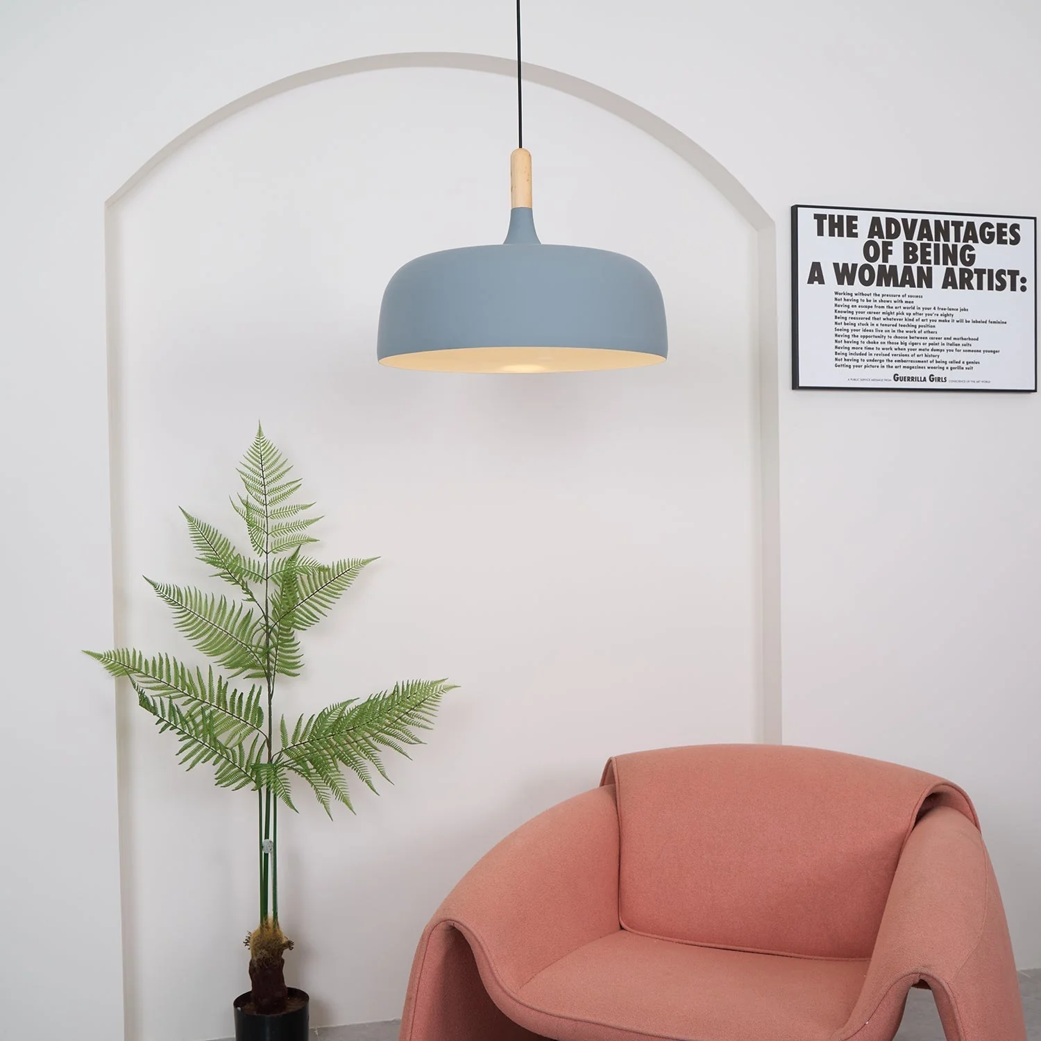Lustra Pendant Lamp White Shade Wood - Image 5