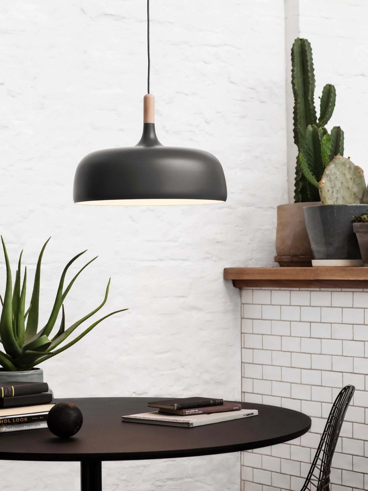 Lustra Pendant Lamp White Shade Wood - Image 59