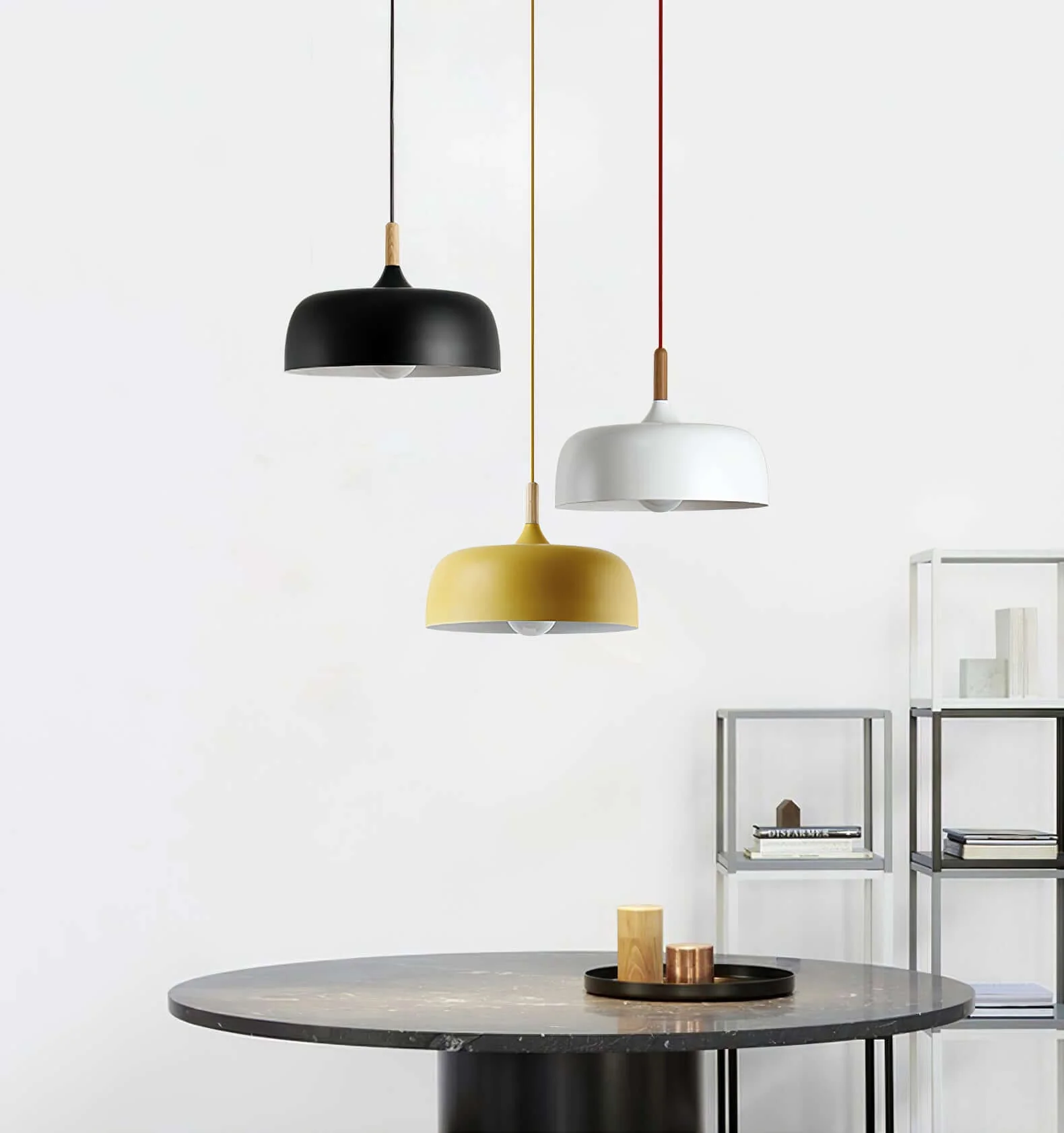 Lustra Pendant Lamp White Shade Wood - Image 60