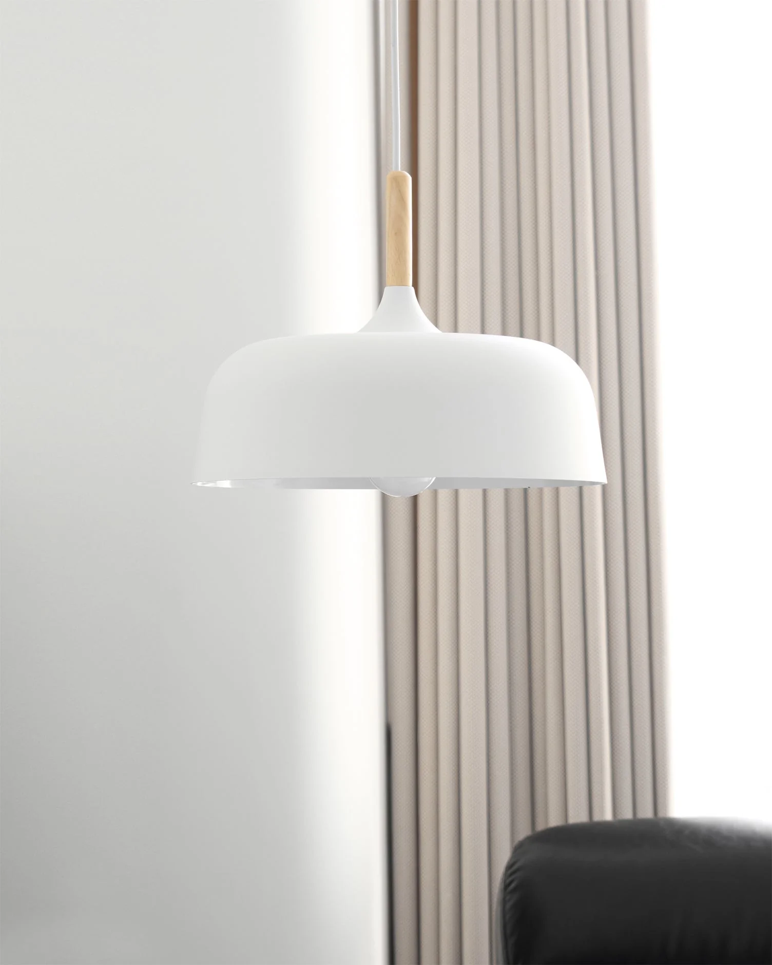 Lustra Pendant Lamp White Shade Wood - Image 64