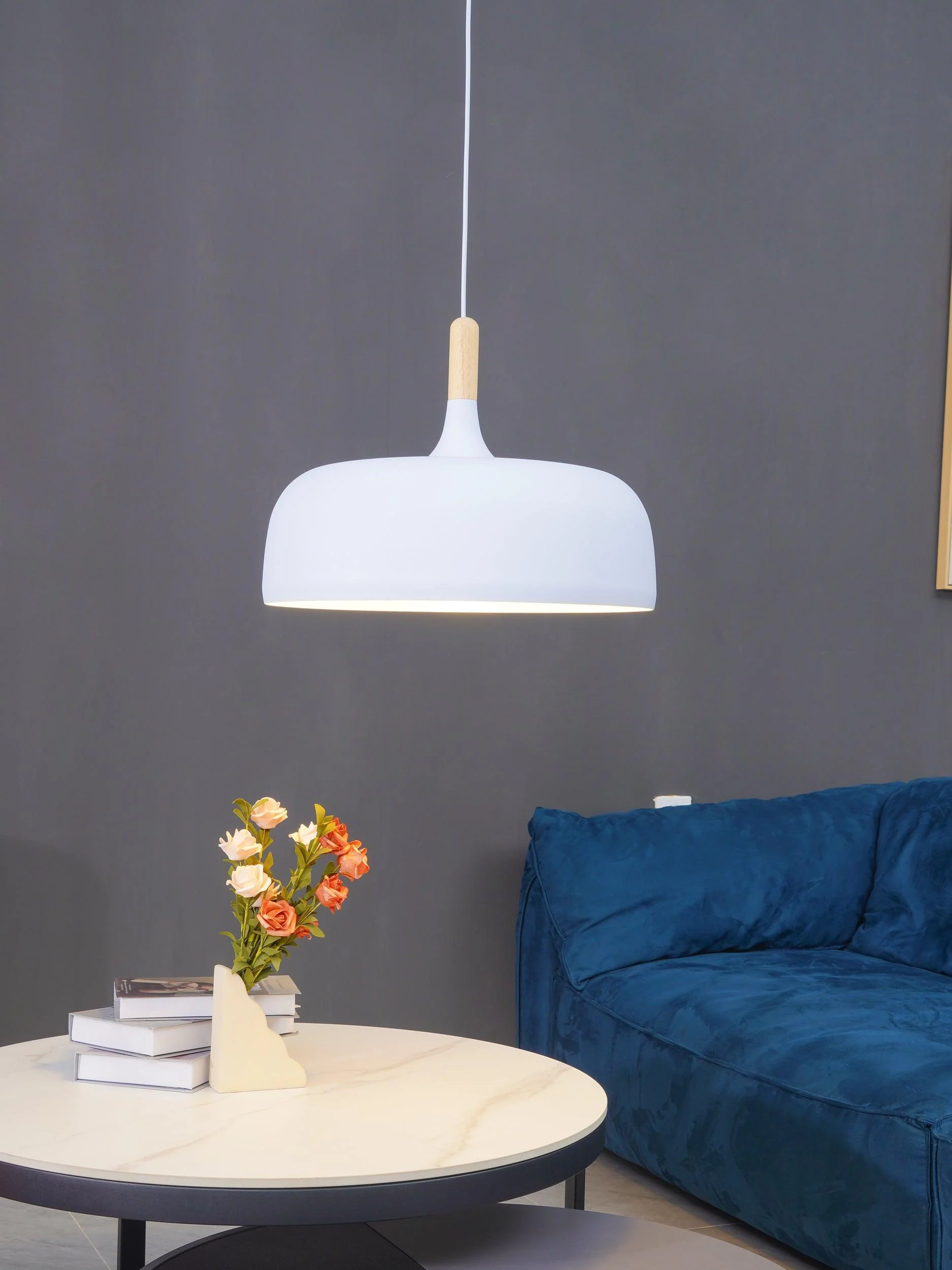 Lustra Pendant Lamp White Shade Wood - Image 65