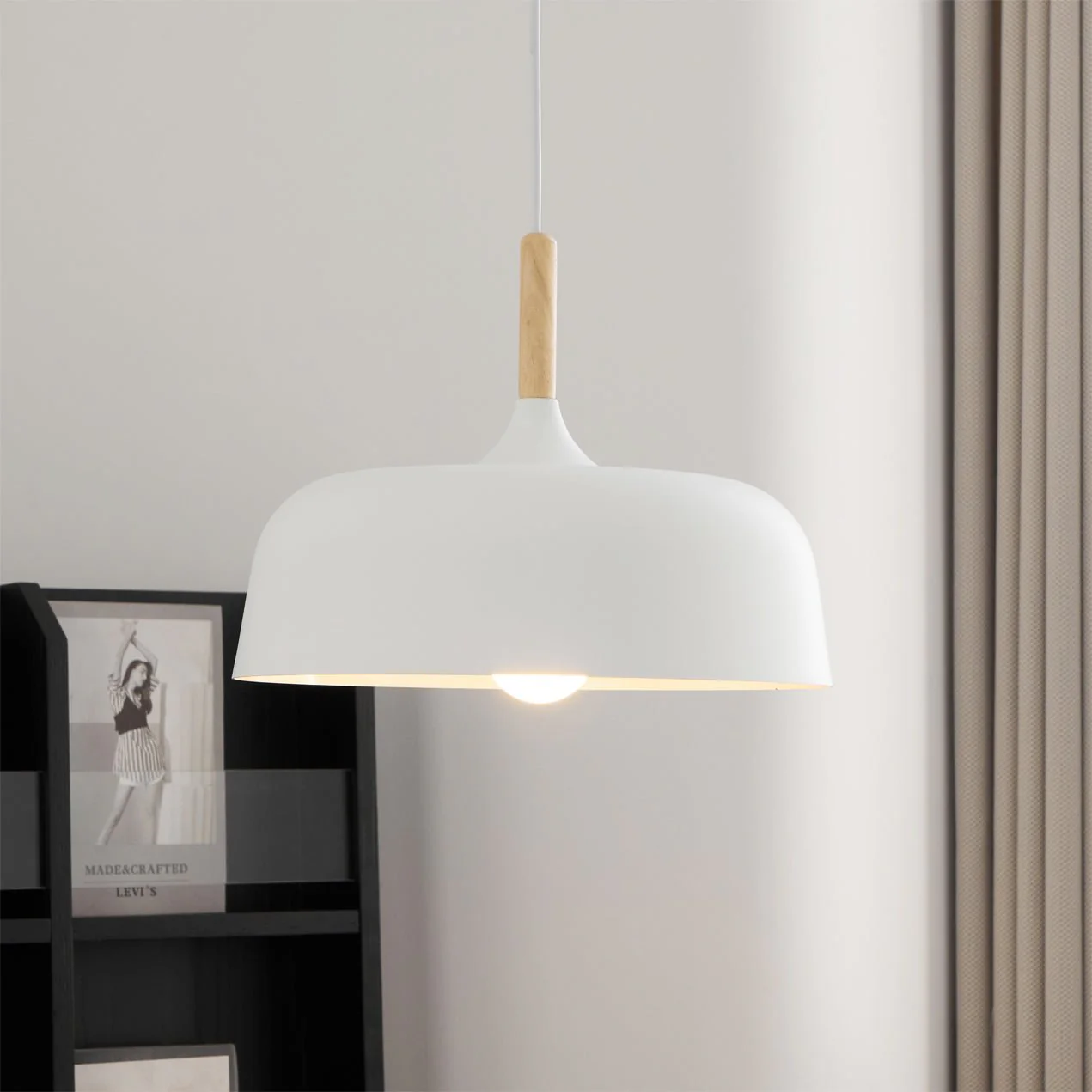 Lustra Pendant Lamp White Shade Wood - Image 67