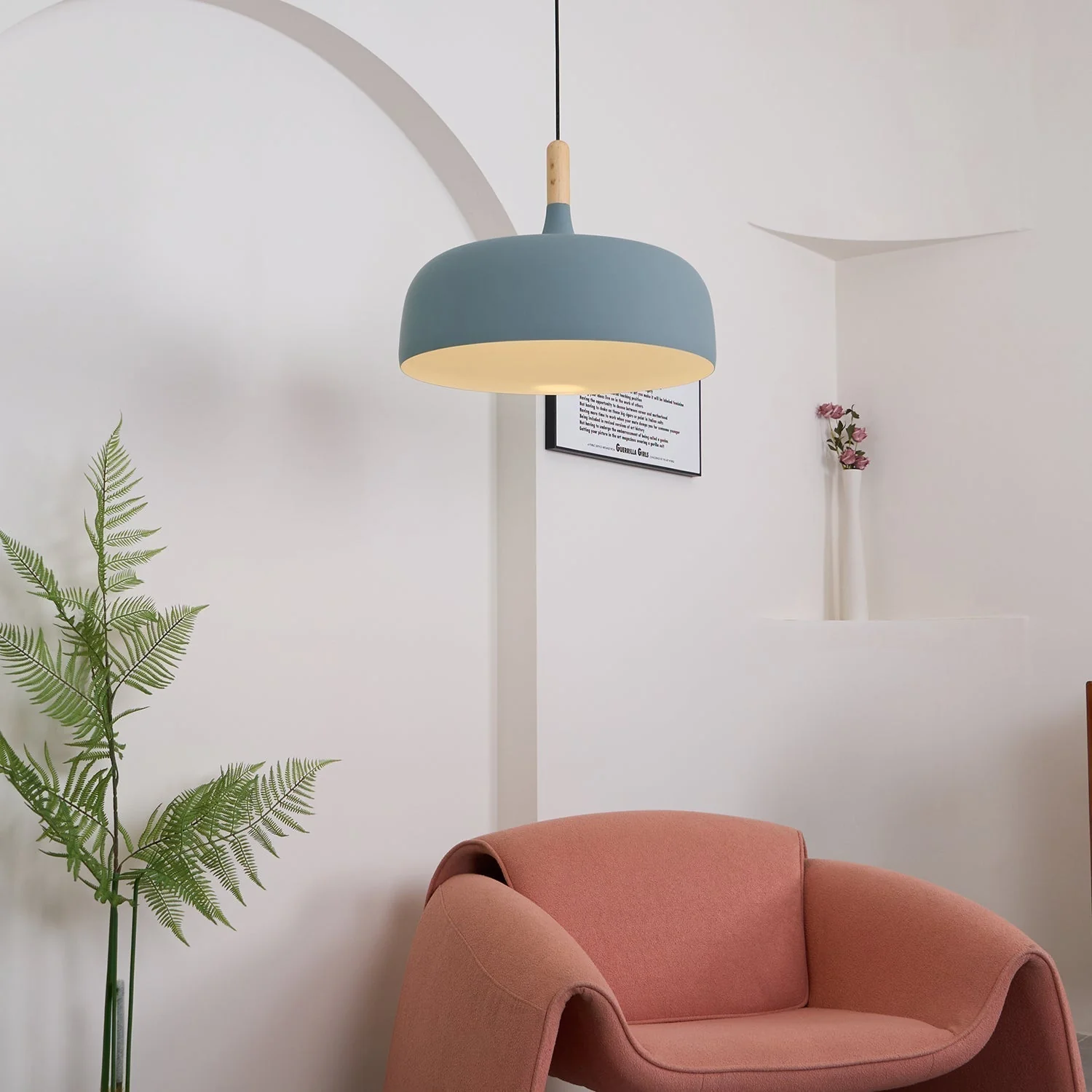 Lustra Pendant Lamp White Shade Wood - Image 7