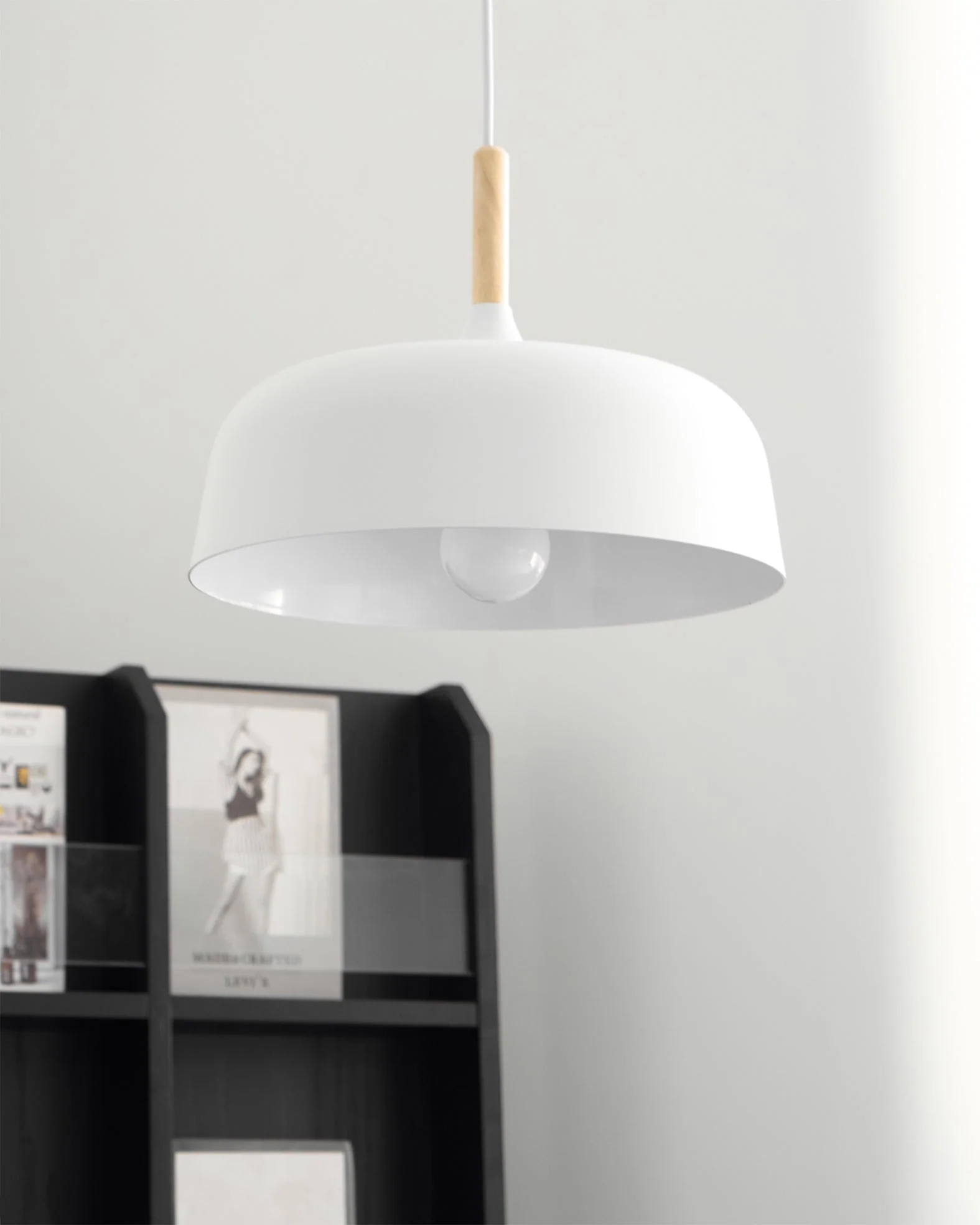 Lustra Pendant Lamp White Shade Wood - Image 75