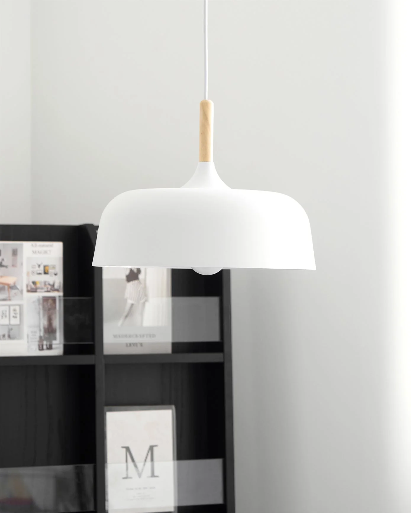 Lustra Pendant Lamp White Shade Wood - Image 79