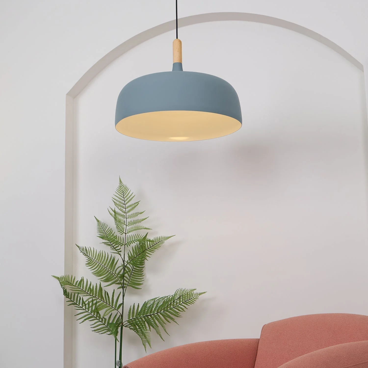 Lustra Pendant Lamp White Shade Wood - Image 8