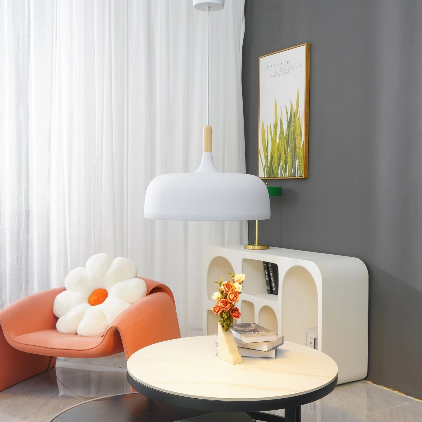 Lustra Pendant Lamp White Shade Wood - Image 81