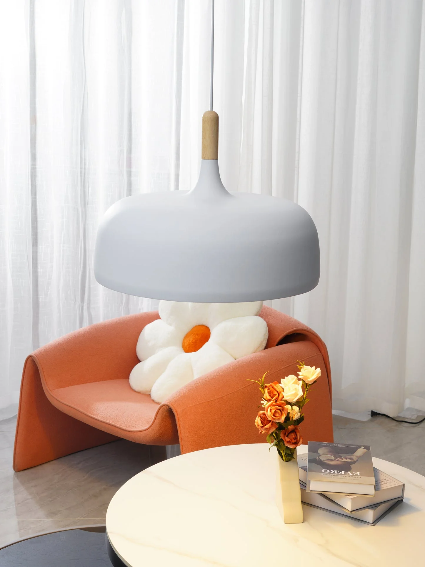 Lustra Pendant Lamp White Shade Wood - Image 82