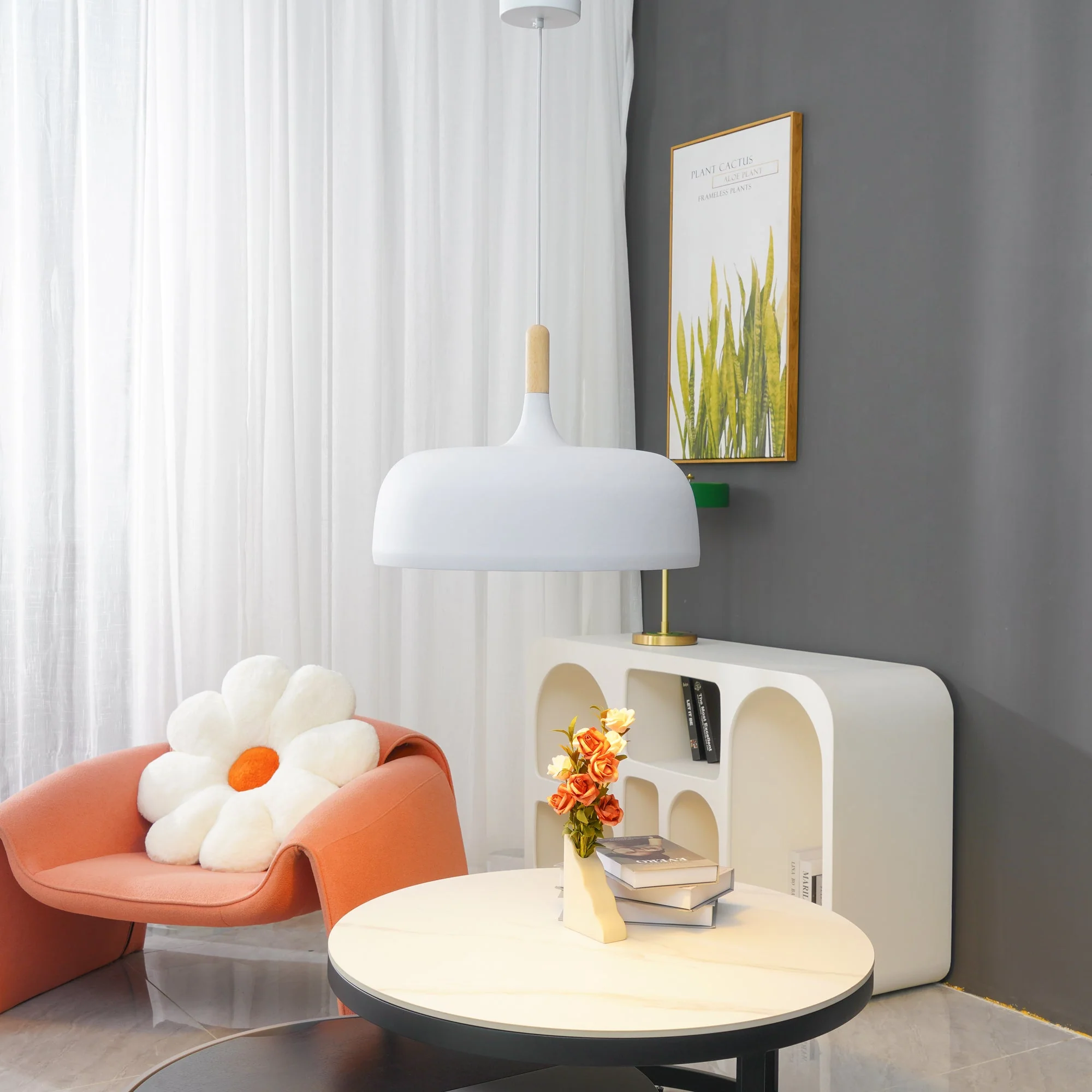 Lustra Pendant Lamp White Shade Wood - Image 88