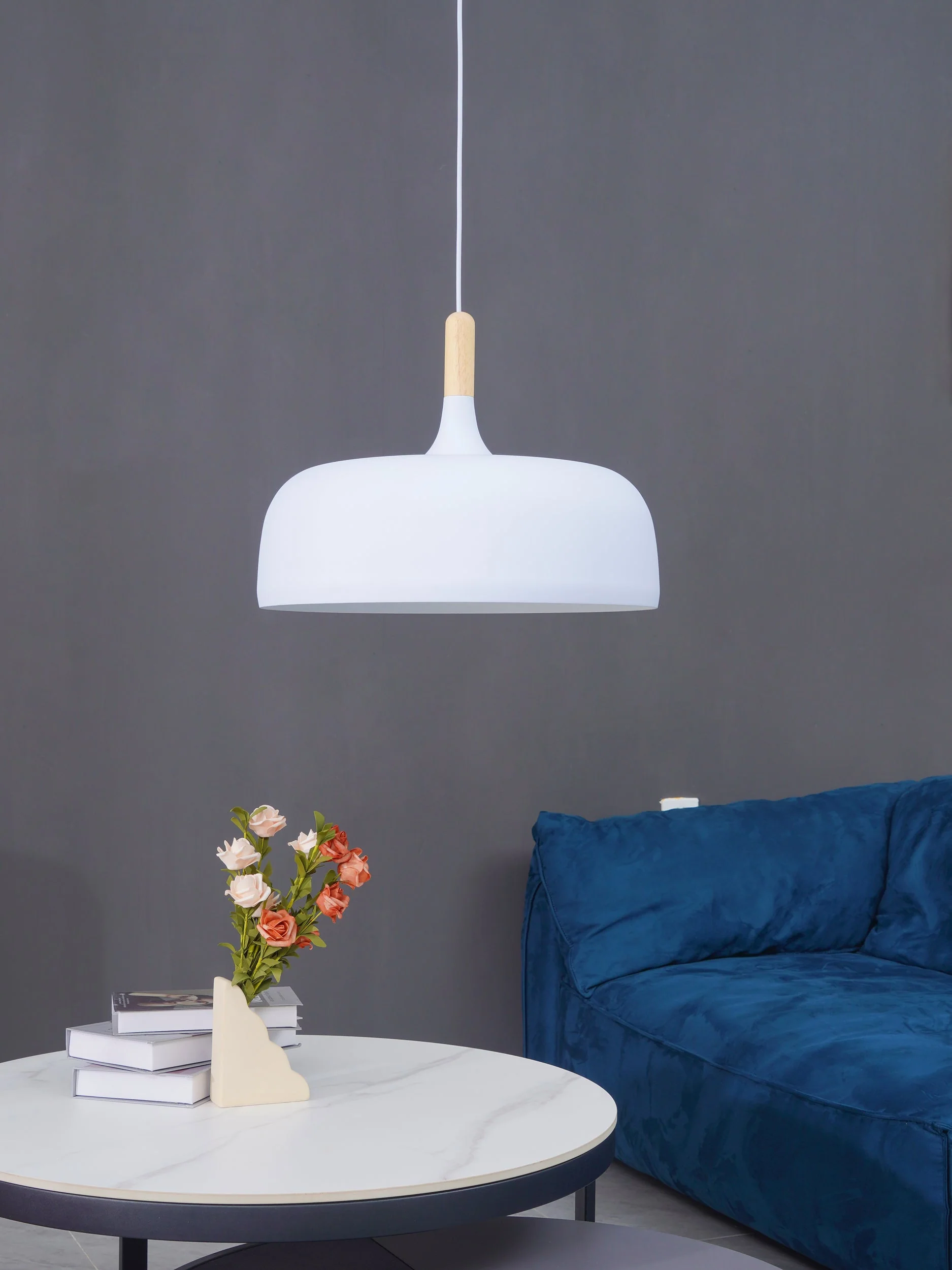 Lustra Pendant Lamp White Shade Wood - Image 89