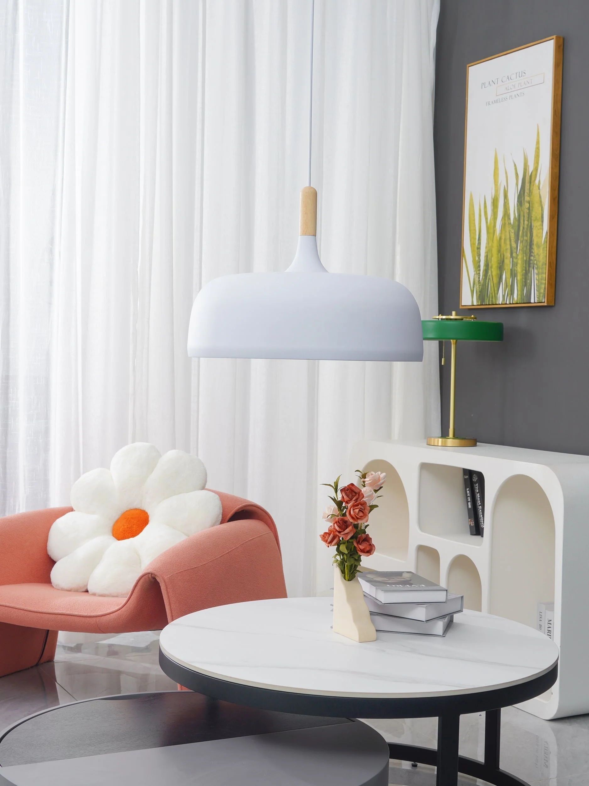 Lustra Pendant Lamp White Shade Wood - Image 90