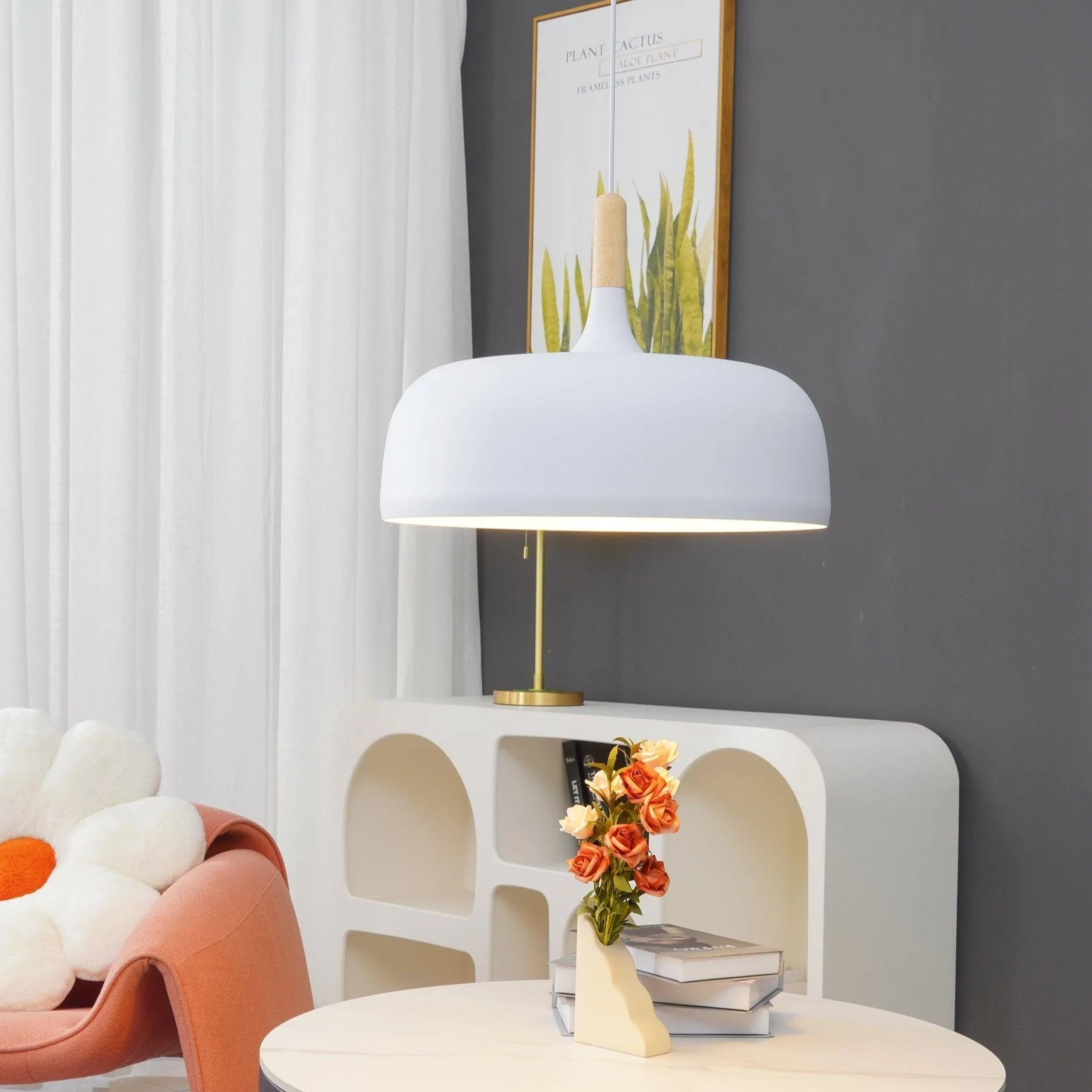 Lustra Pendant Lamp White Shade Wood - Image 91