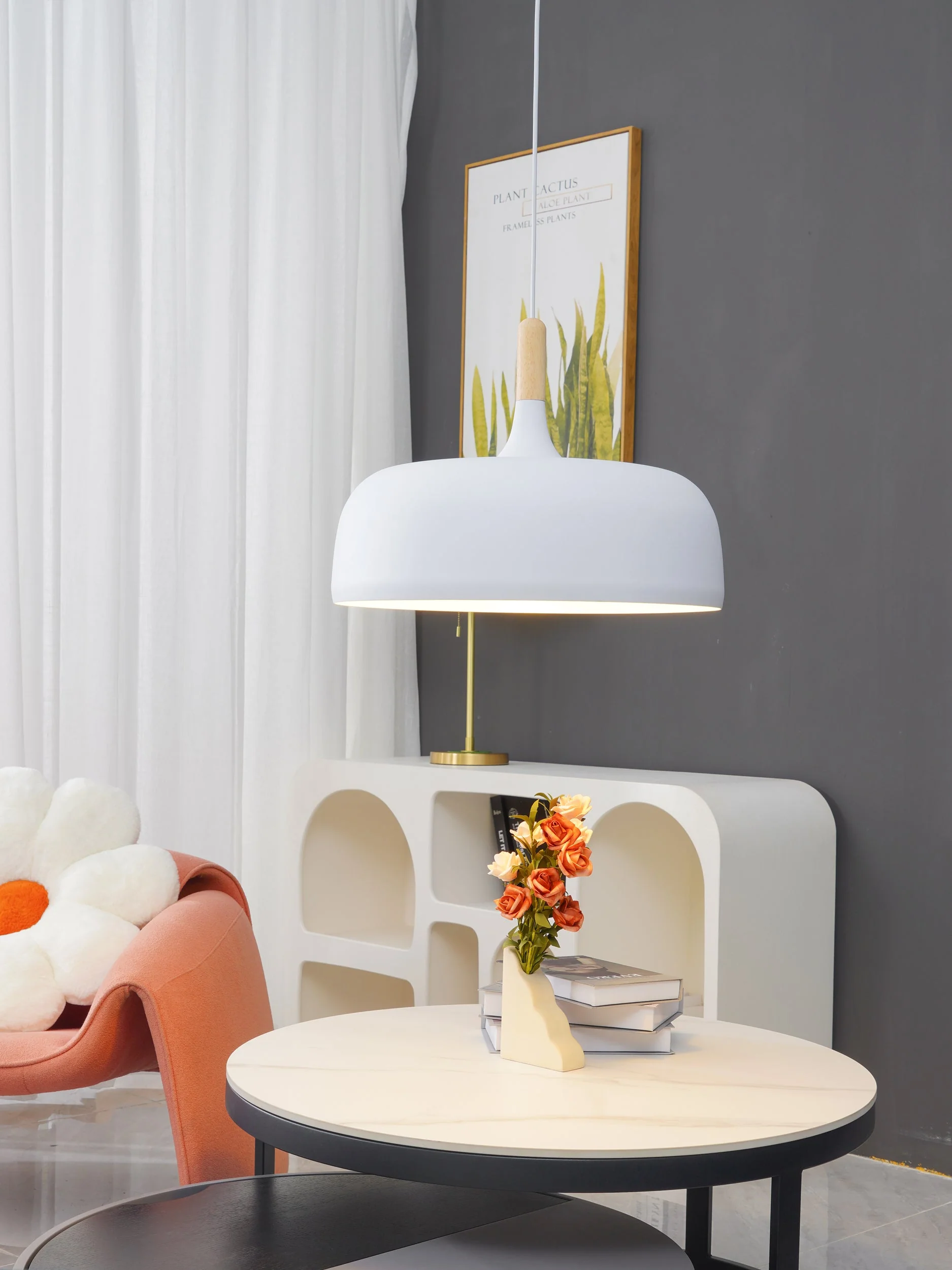 Lustra Pendant Lamp White Shade Wood - Image 93