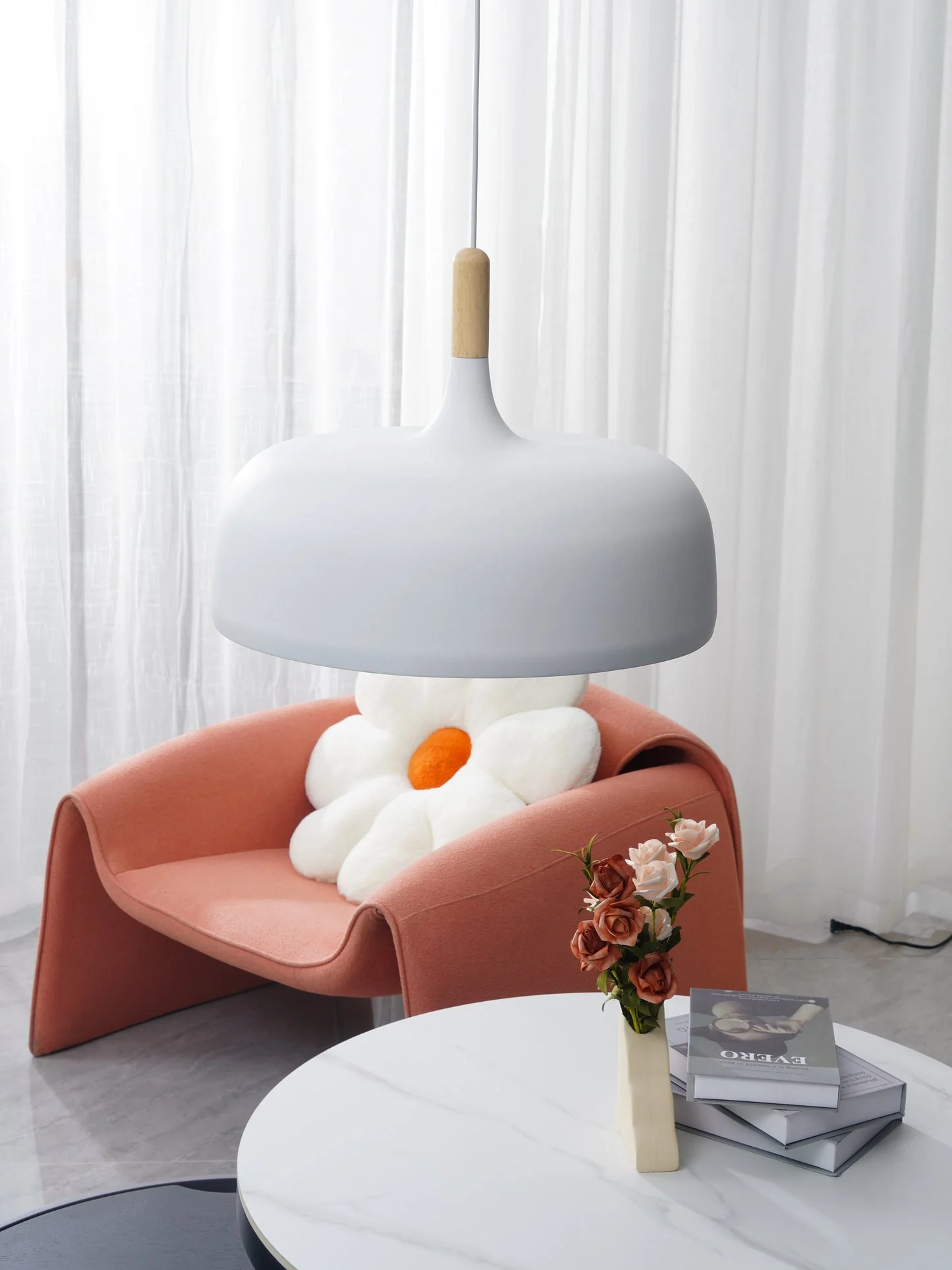 Lustra Pendant Lamp White Shade Wood - Image 96