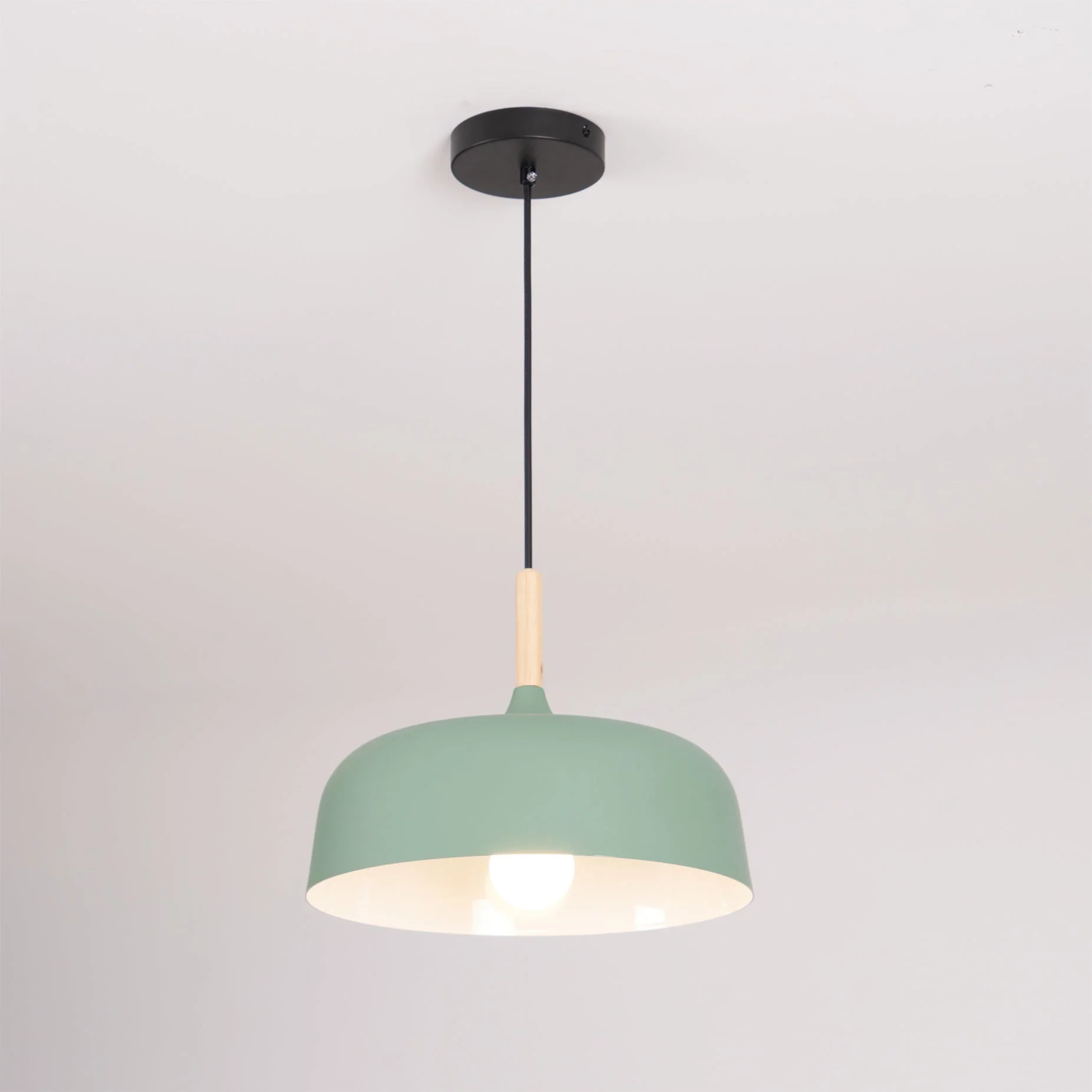 Lustra Pendant Lamp White Shade Wood - Image 97