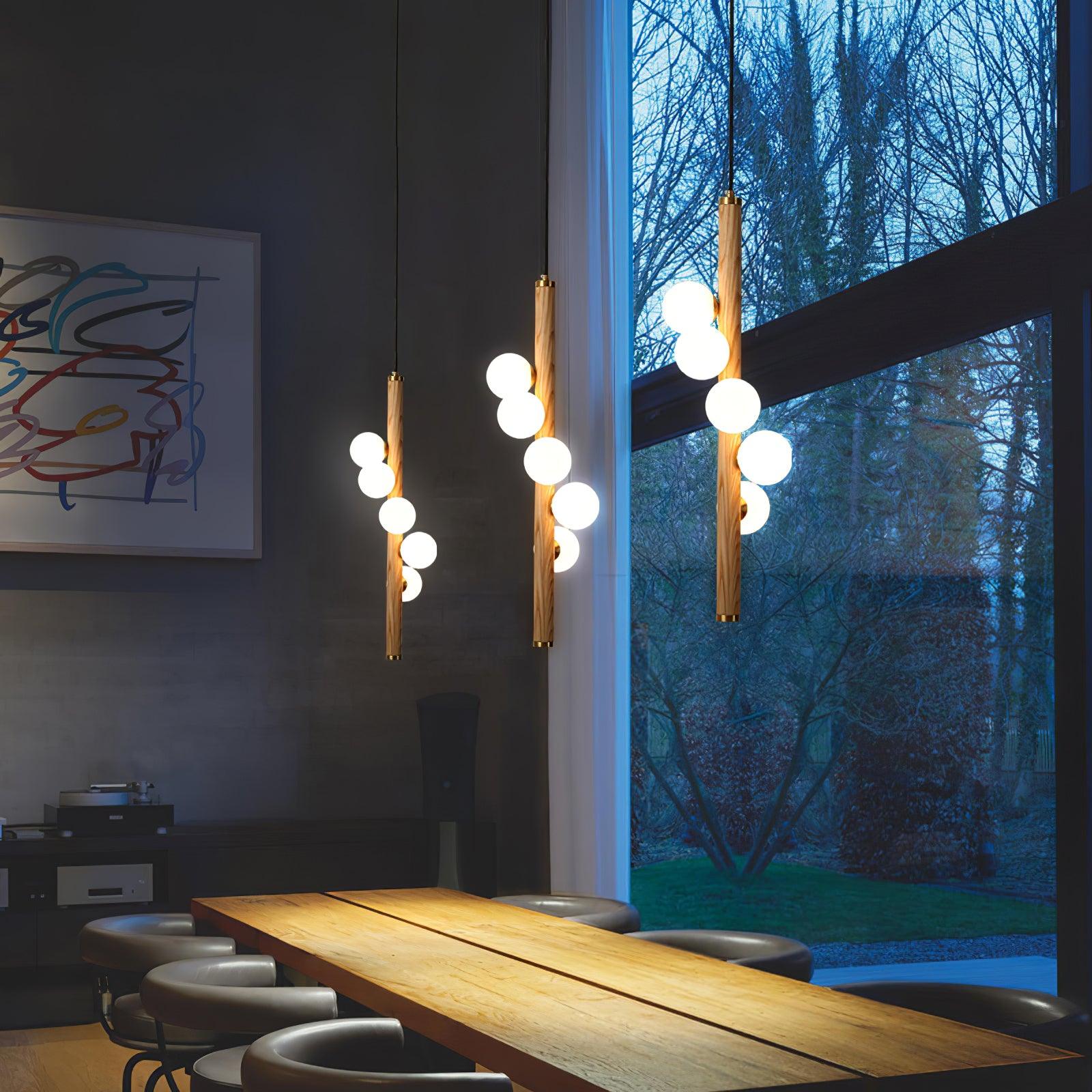 Lustra Pendant Lamp Wooden Glass Linear - Image 10